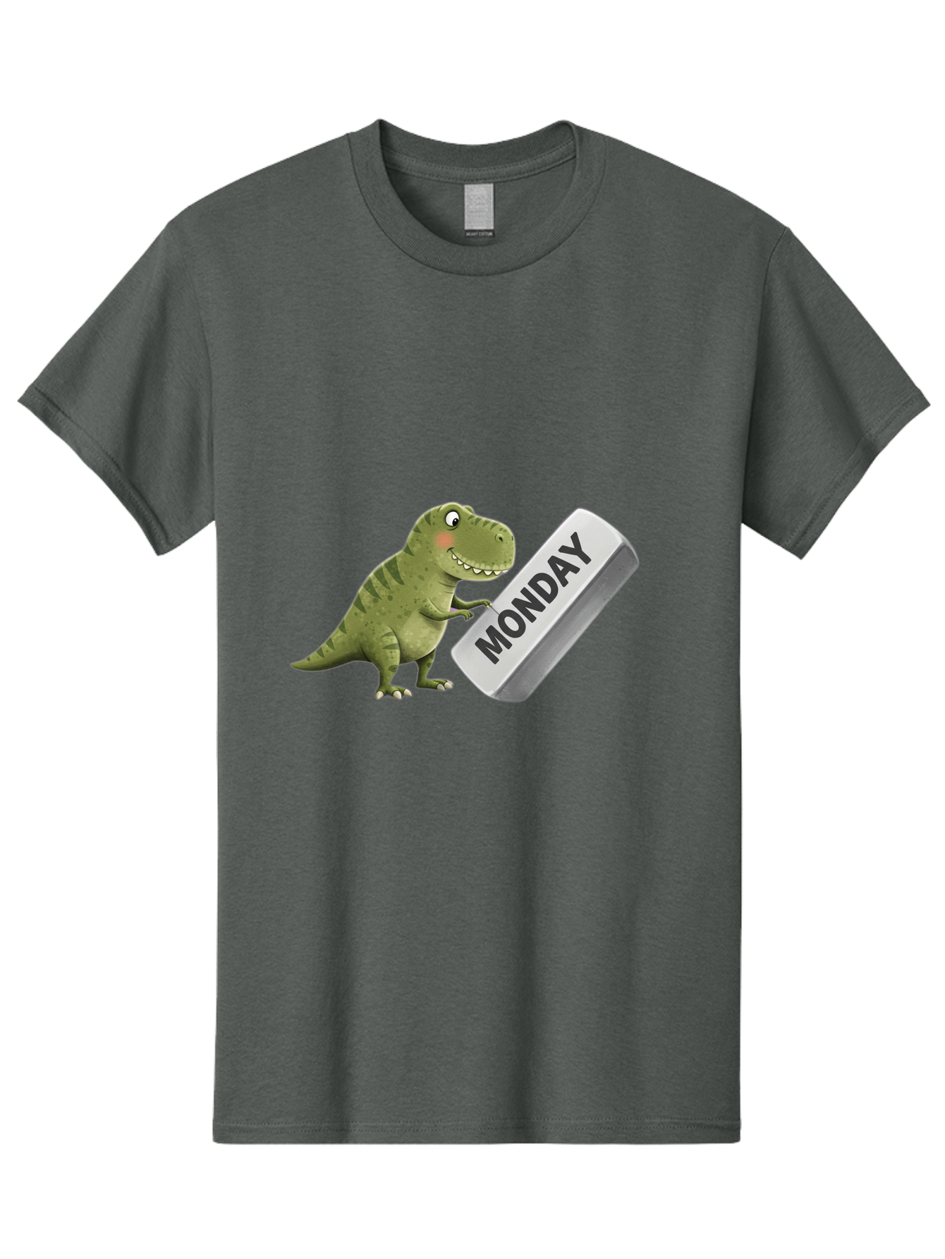 T-Rex-Monday Men'S Graphic Tee, 100% Cotton, Comfortable Casual Summer Wear, Machine Washable, Cartoon Dinosaur Holding 'Monday' Sign, Funny Prehistoric Creature, Humorous Illustration, Monday Motivation, Dino Humor, T-Rex Character Bae794
