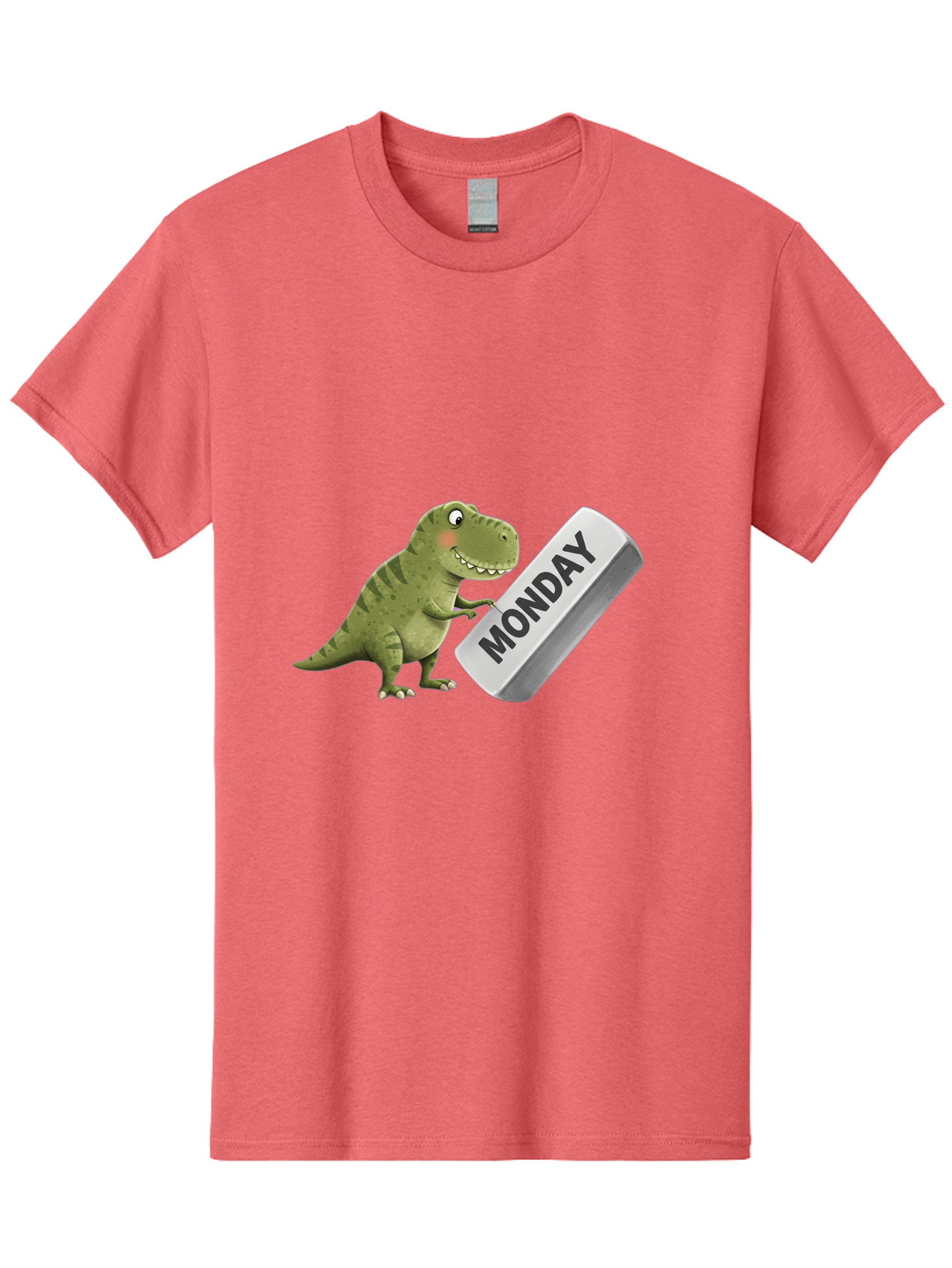 T-Rex-Monday Men'S Graphic Tee, 100% Cotton, Comfortable Casual Summer Wear, Machine Washable, Cartoon Dinosaur Holding 'Monday' Sign, Funny Prehistoric Creature, Humorous Illustration, Monday Motivation, Dino Humor, T-Rex Character Bae794