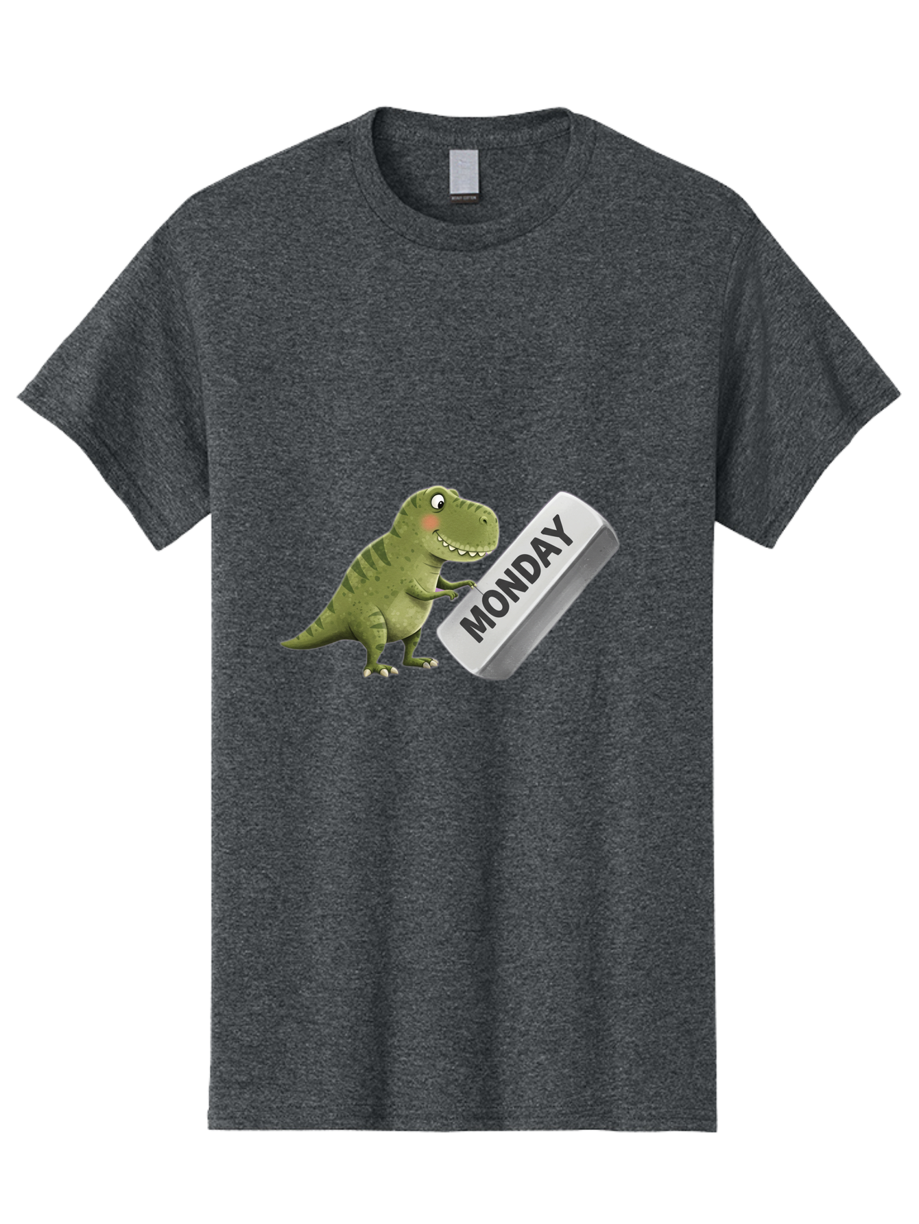 T-Rex-Monday Men'S Graphic Tee, 100% Cotton, Comfortable Casual Summer Wear, Machine Washable, Cartoon Dinosaur Holding 'Monday' Sign, Funny Prehistoric Creature, Humorous Illustration, Monday Motivation, Dino Humor, T-Rex Character Bae794