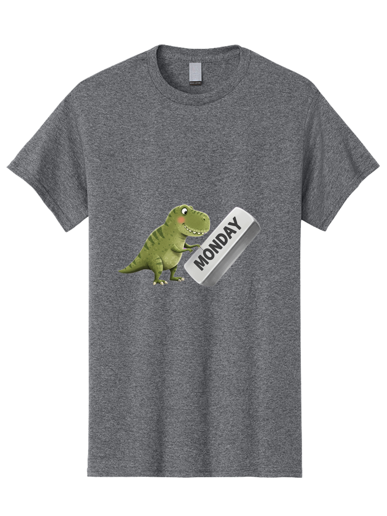 T-Rex-Monday Men'S Graphic Tee, 100% Cotton, Comfortable Casual Summer Wear, Machine Washable, Cartoon Dinosaur Holding 'Monday' Sign, Funny Prehistoric Creature, Humorous Illustration, Monday Motivation, Dino Humor, T-Rex Character Bae794
