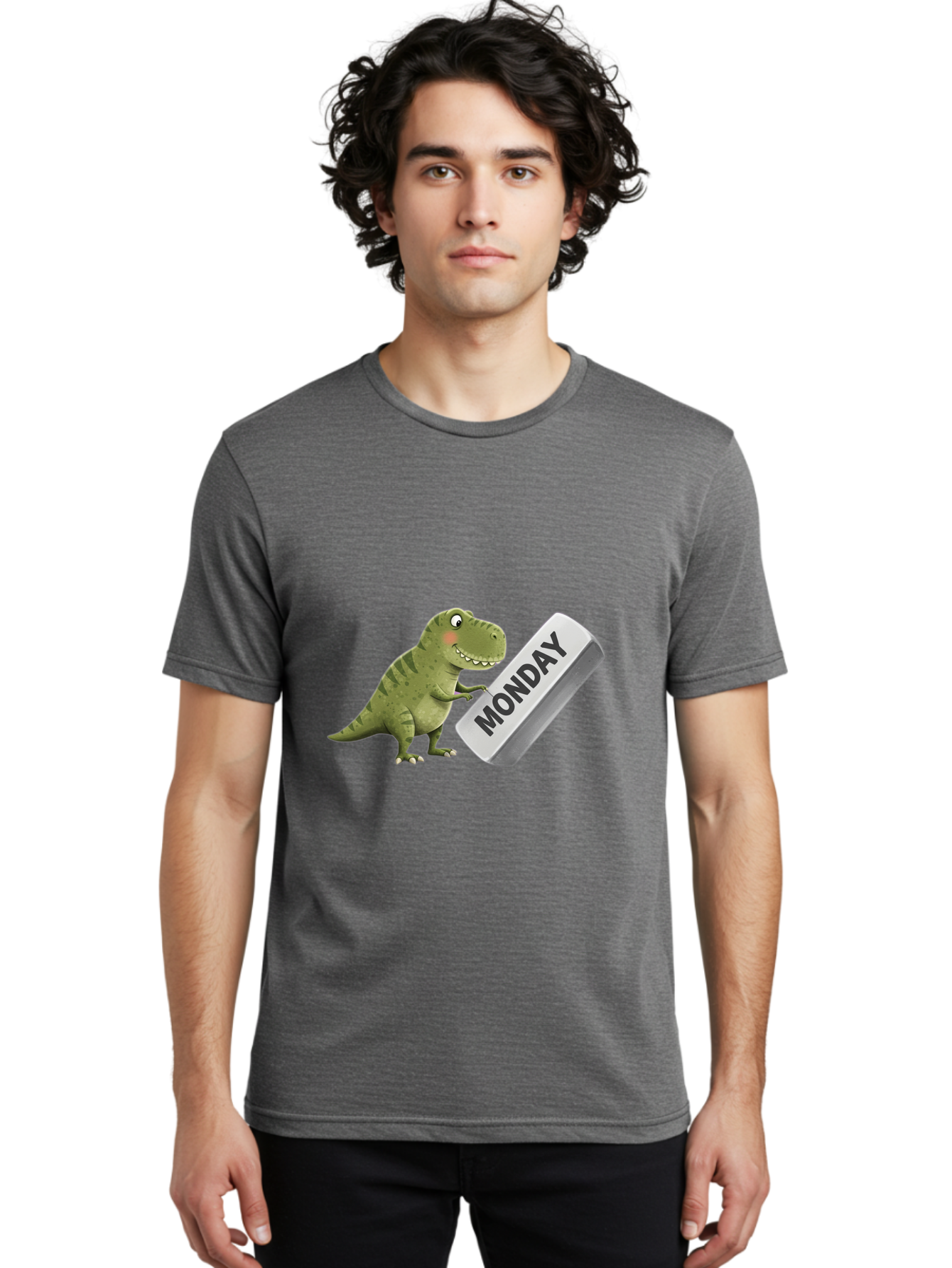 T-Rex-Monday Men'S Graphic Tee, 100% Cotton, Comfortable Casual Summer Wear, Machine Washable, Cartoon Dinosaur Holding 'Monday' Sign, Funny Prehistoric Creature, Humorous Illustration, Monday Motivation, Dino Humor, T-Rex Character Bae794