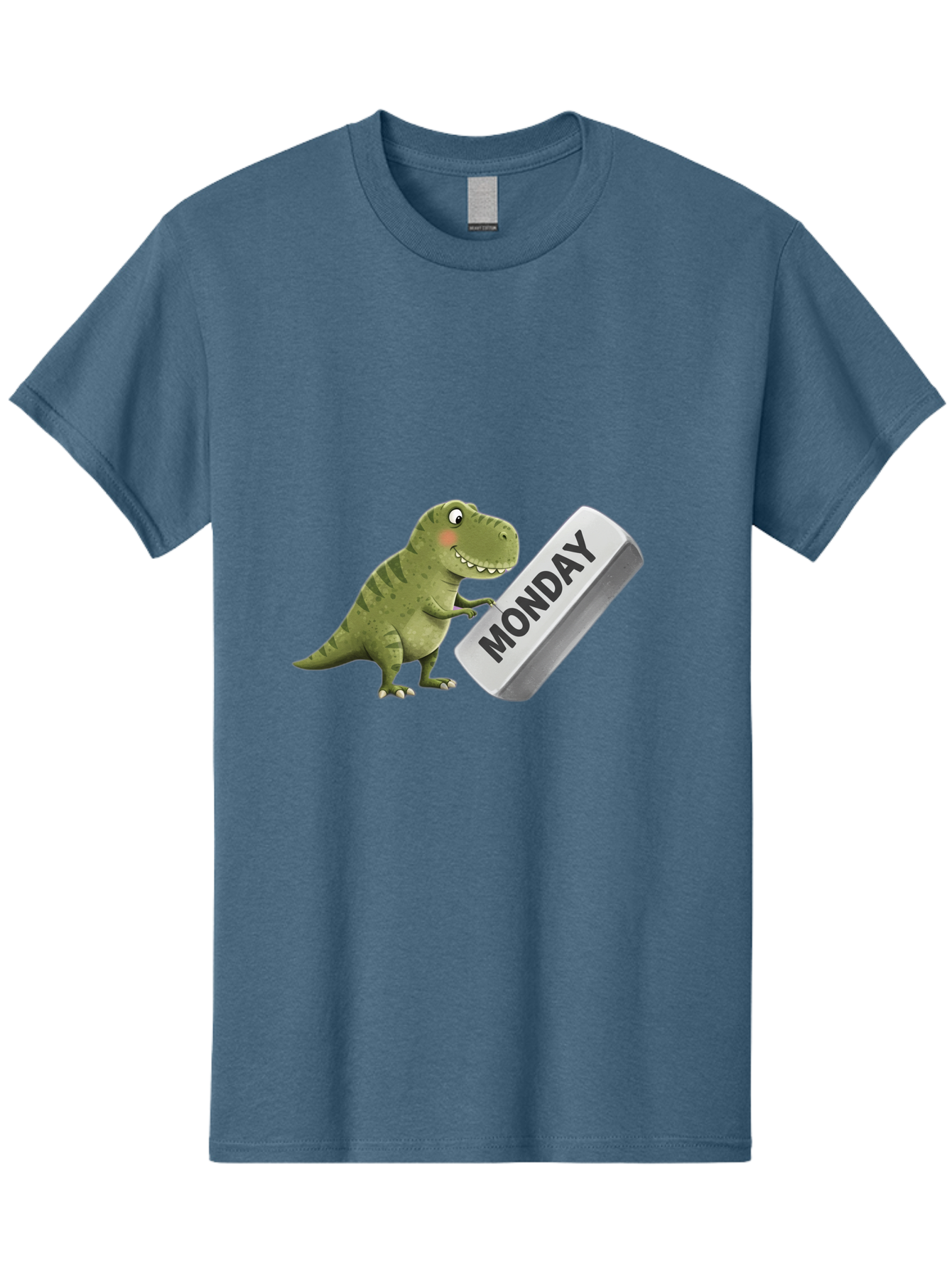 T-Rex-Monday Men'S Graphic Tee, 100% Cotton, Comfortable Casual Summer Wear, Machine Washable, Cartoon Dinosaur Holding 'Monday' Sign, Funny Prehistoric Creature, Humorous Illustration, Monday Motivation, Dino Humor, T-Rex Character Bae794