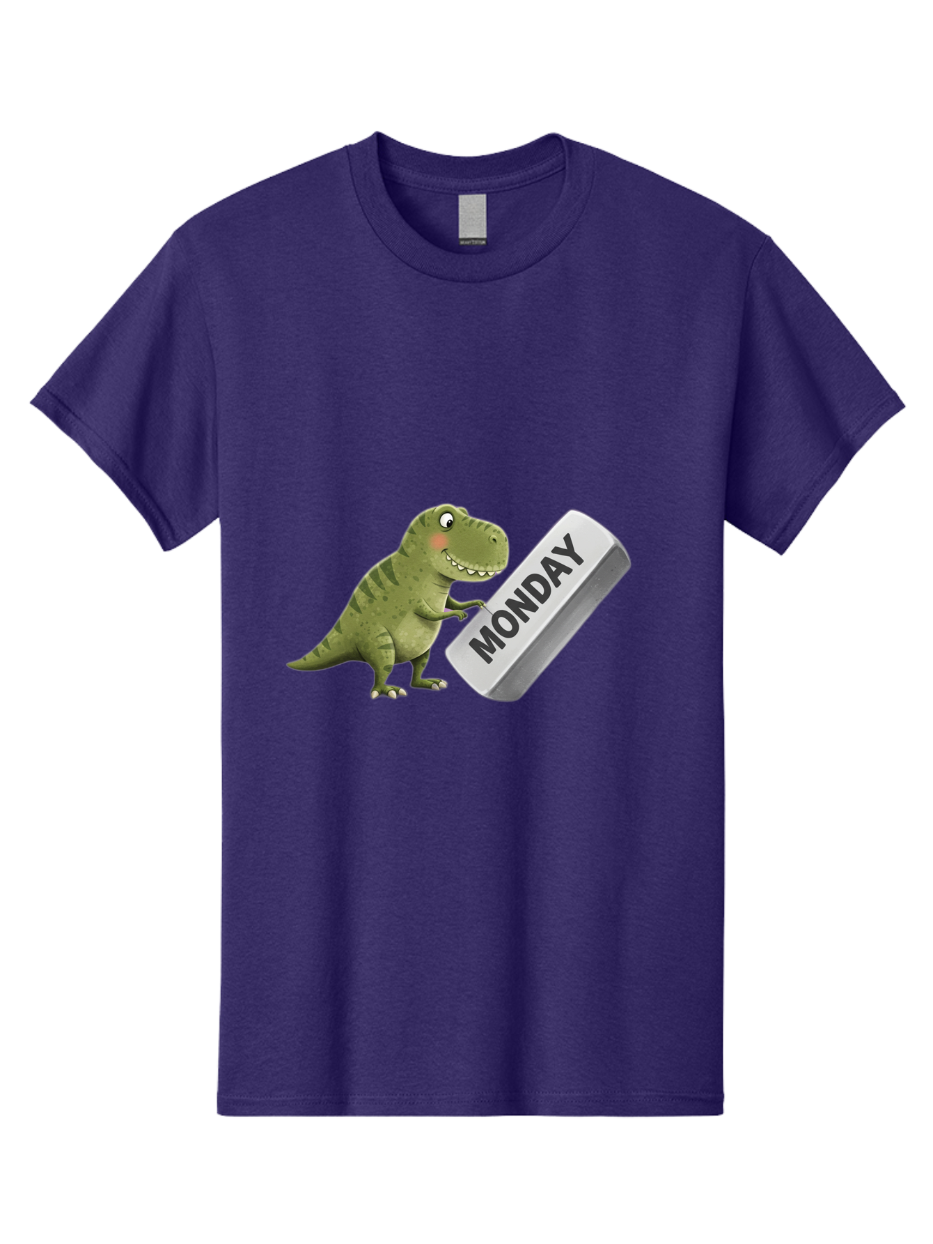 T-Rex-Monday Men'S Graphic Tee, 100% Cotton, Comfortable Casual Summer Wear, Machine Washable, Cartoon Dinosaur Holding 'Monday' Sign, Funny Prehistoric Creature, Humorous Illustration, Monday Motivation, Dino Humor, T-Rex Character Bae794