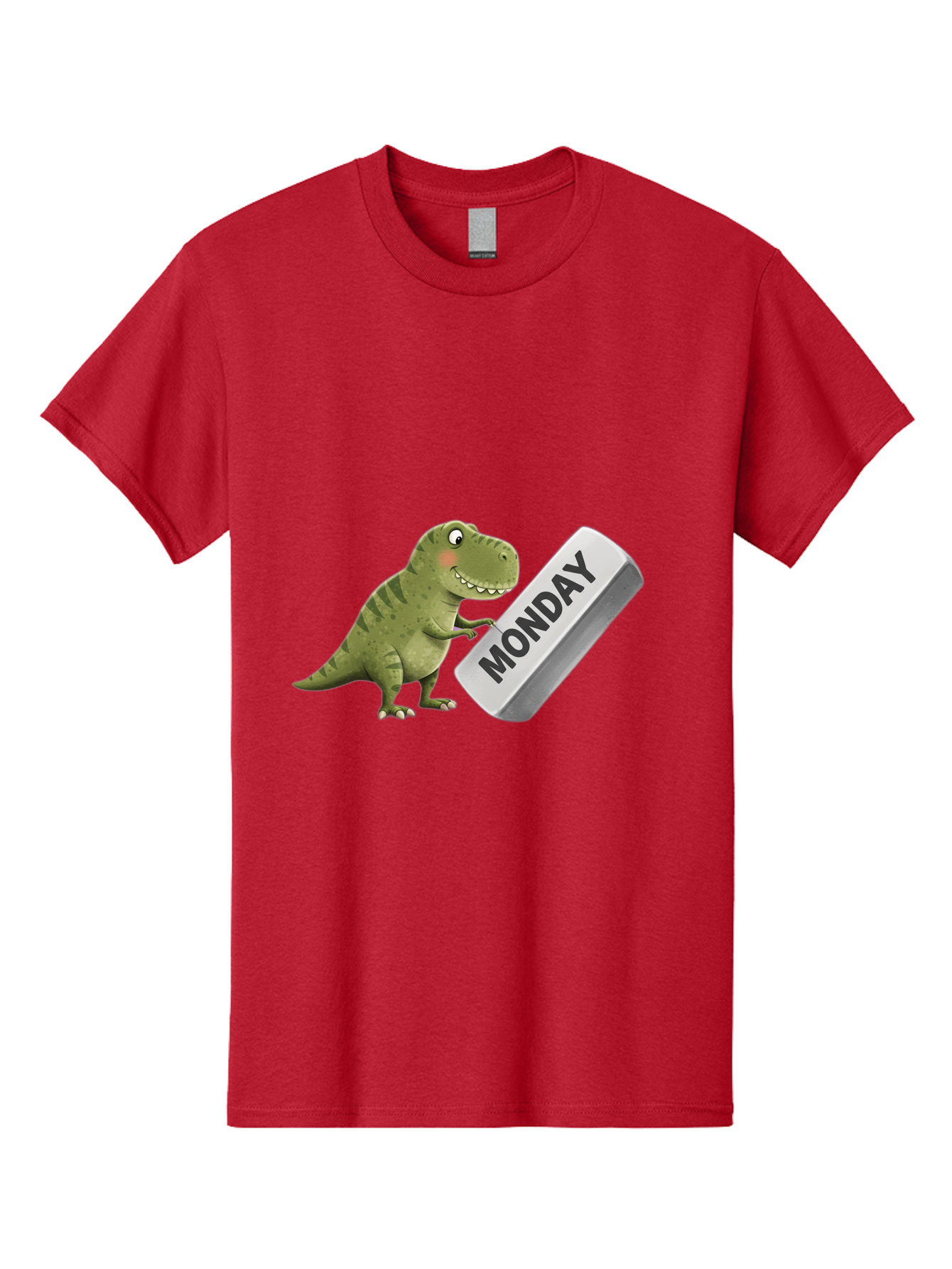 T-Rex-Monday Men'S Graphic Tee, 100% Cotton, Comfortable Casual Summer Wear, Machine Washable, Cartoon Dinosaur Holding 'Monday' Sign, Funny Prehistoric Creature, Humorous Illustration, Monday Motivation, Dino Humor, T-Rex Character Bae794