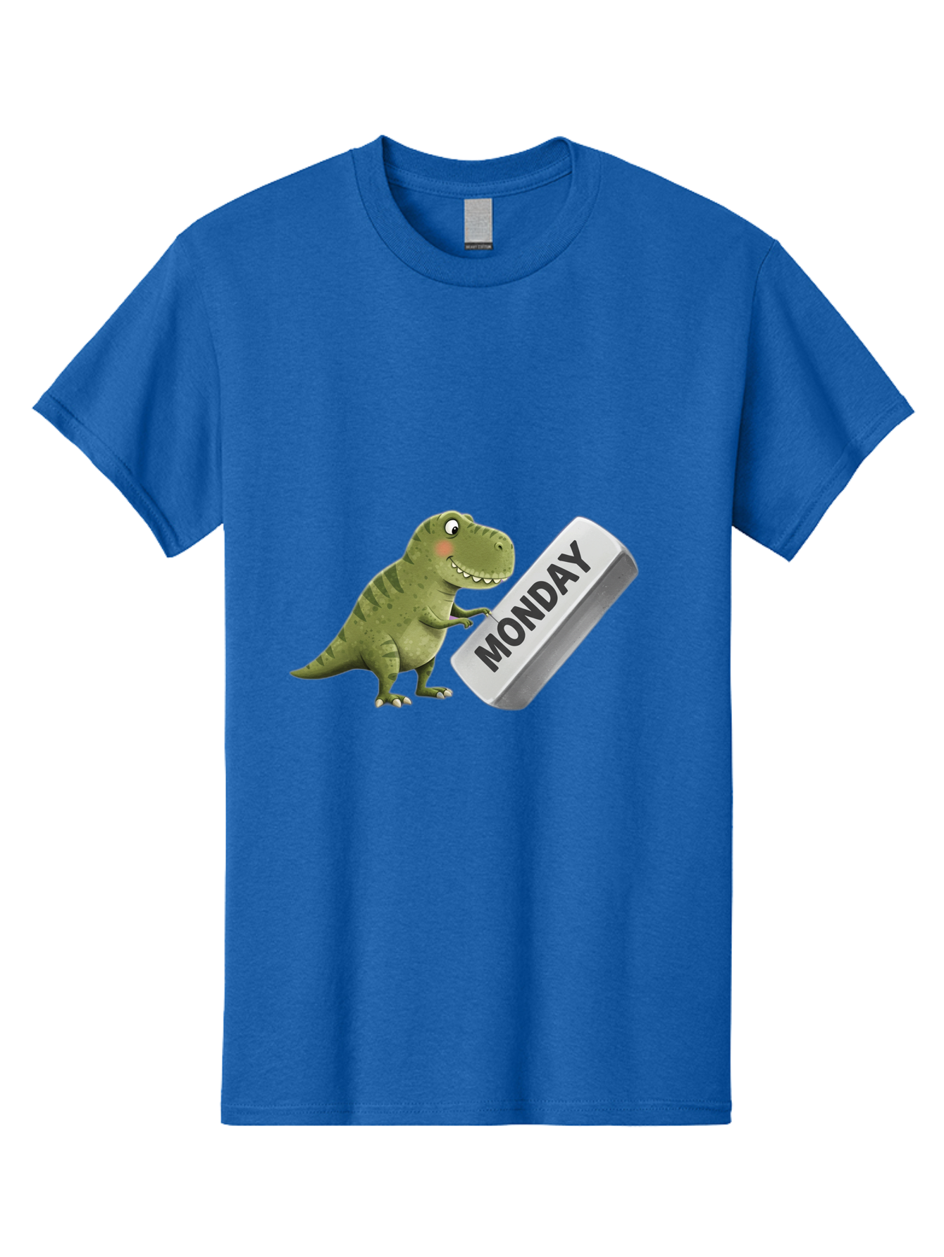 T-Rex-Monday Men'S Graphic Tee, 100% Cotton, Comfortable Casual Summer Wear, Machine Washable, Cartoon Dinosaur Holding 'Monday' Sign, Funny Prehistoric Creature, Humorous Illustration, Monday Motivation, Dino Humor, T-Rex Character Bae794