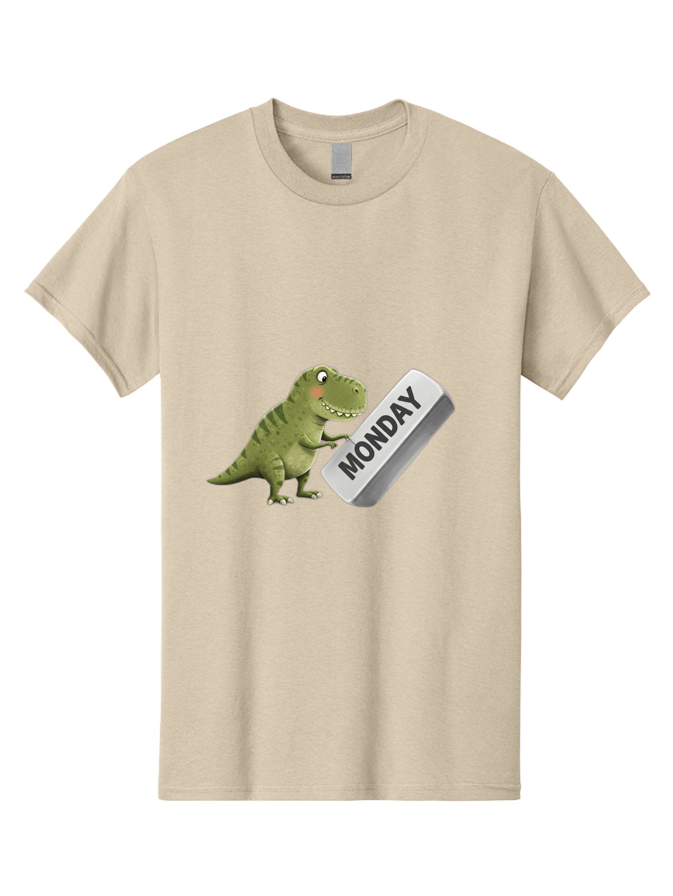 T-Rex-Monday Men'S Graphic Tee, 100% Cotton, Comfortable Casual Summer Wear, Machine Washable, Cartoon Dinosaur Holding 'Monday' Sign, Funny Prehistoric Creature, Humorous Illustration, Monday Motivation, Dino Humor, T-Rex Character Bae794