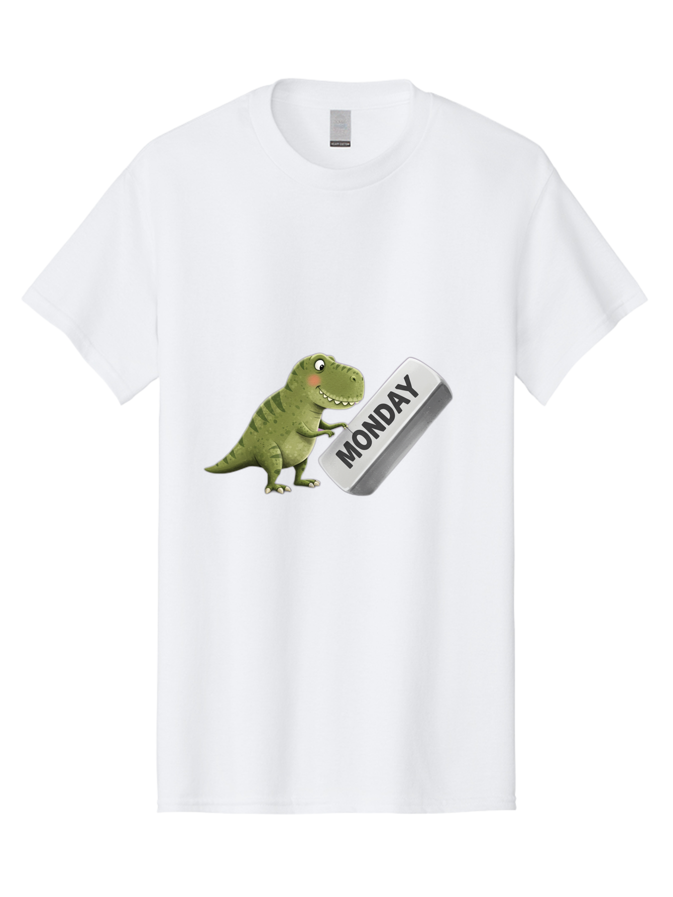 T-Rex-Monday Men'S Graphic Tee, 100% Cotton, Comfortable Casual Summer Wear, Machine Washable, Cartoon Dinosaur Holding 'Monday' Sign, Funny Prehistoric Creature, Humorous Illustration, Monday Motivation, Dino Humor, T-Rex Character Bae794