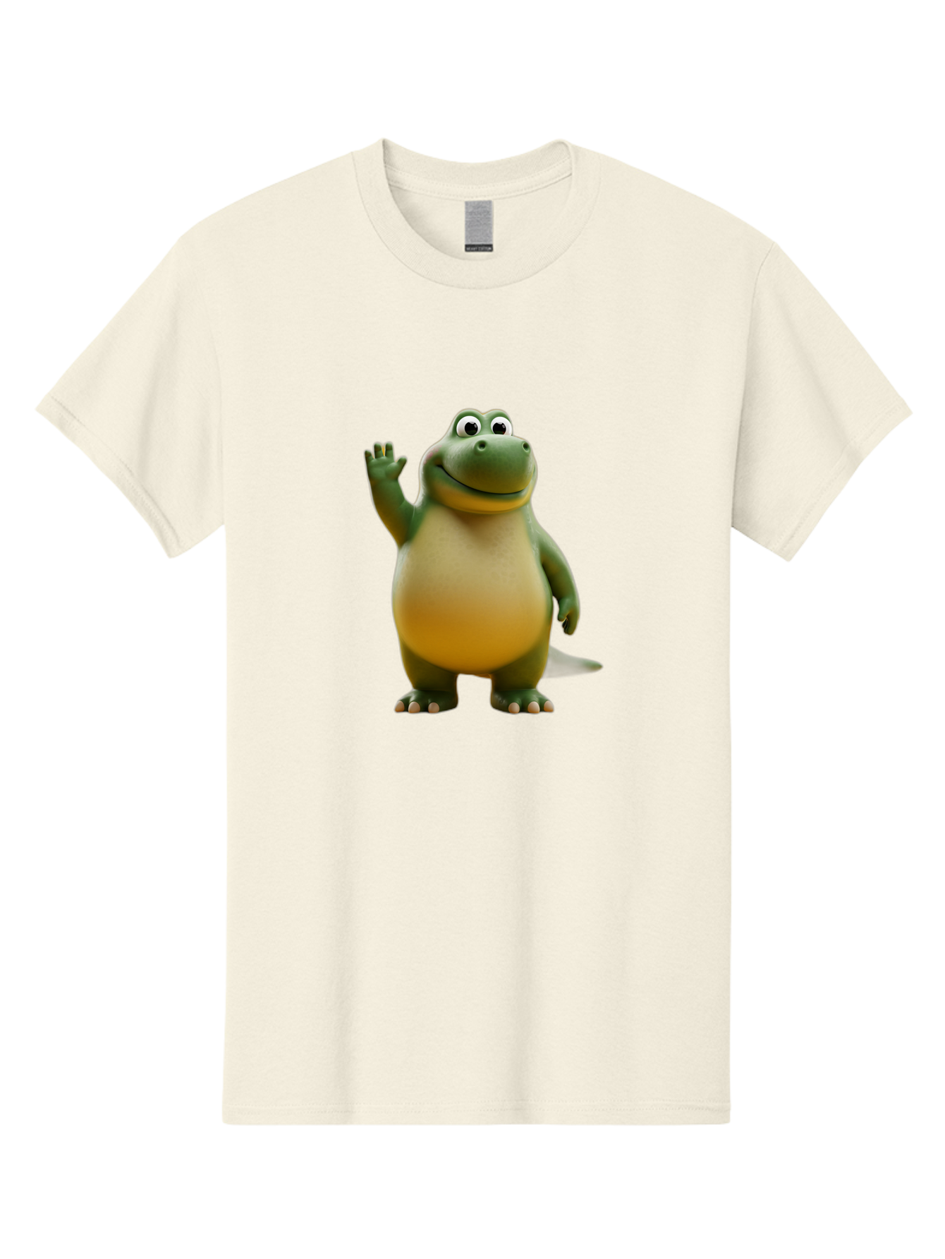 T-Rex Men'S Graphic Tee, 100% Cotton, Comfortable Casual Summer Wear, Machine Washable, Cartoon Dinosaur, Friendly Dinosaur, Waving Dinosaur, Green Dinosaur, Happy Dinosaur, 3D Illustration, Cheerful Character, Prehistoric Creature, Bae795