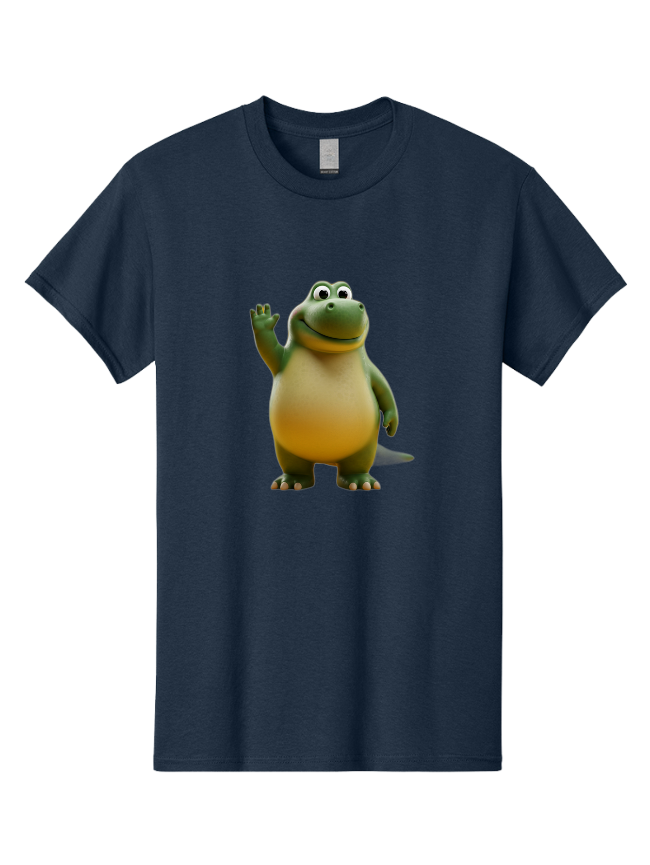 T-Rex Men'S Graphic Tee, 100% Cotton, Comfortable Casual Summer Wear, Machine Washable, Cartoon Dinosaur, Friendly Dinosaur, Waving Dinosaur, Green Dinosaur, Happy Dinosaur, 3D Illustration, Cheerful Character, Prehistoric Creature, Bae795
