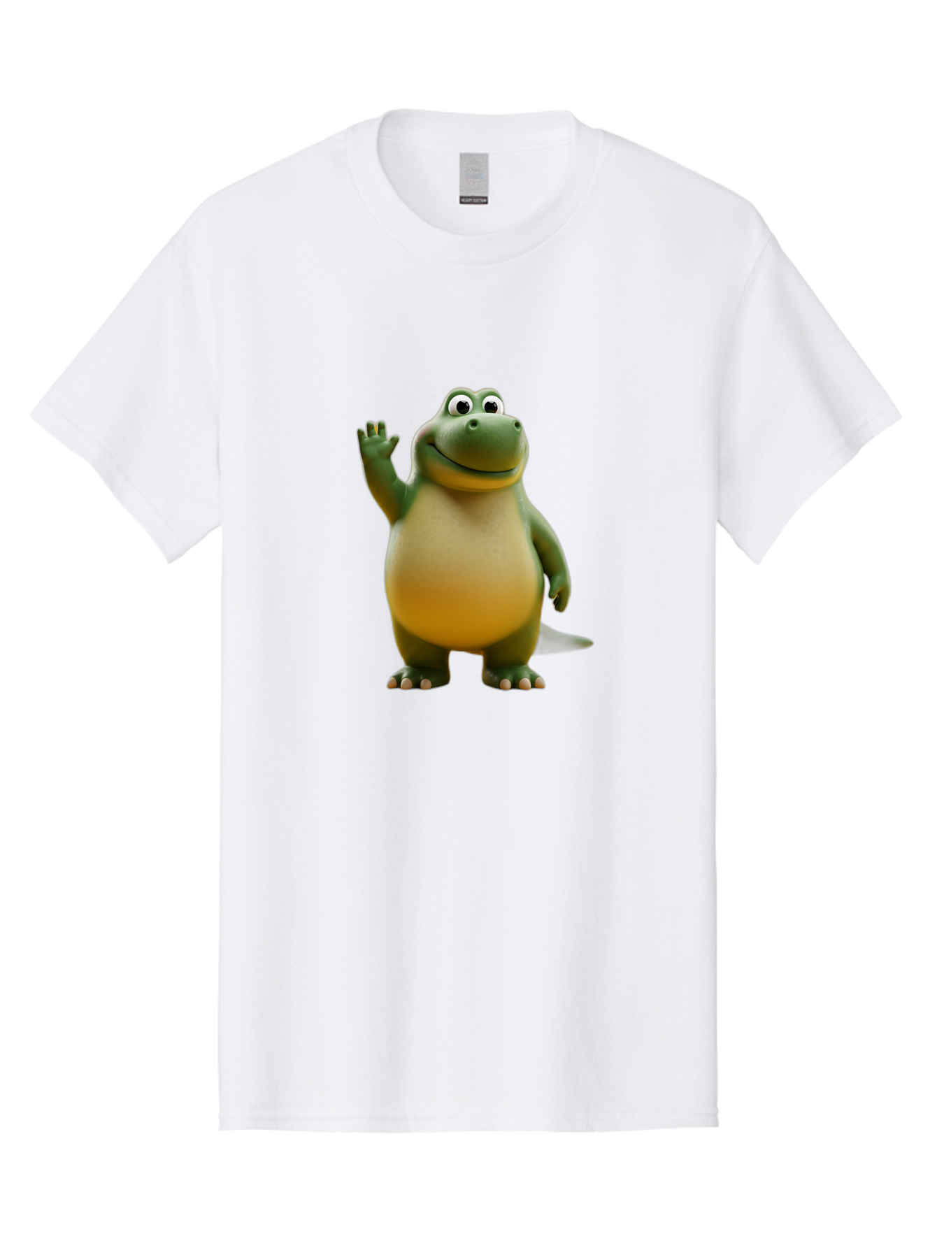 T-Rex Men'S Graphic Tee, 100% Cotton, Comfortable Casual Summer Wear, Machine Washable, Cartoon Dinosaur, Friendly Dinosaur, Waving Dinosaur, Green Dinosaur, Happy Dinosaur, 3D Illustration, Cheerful Character, Prehistoric Creature, Bae795