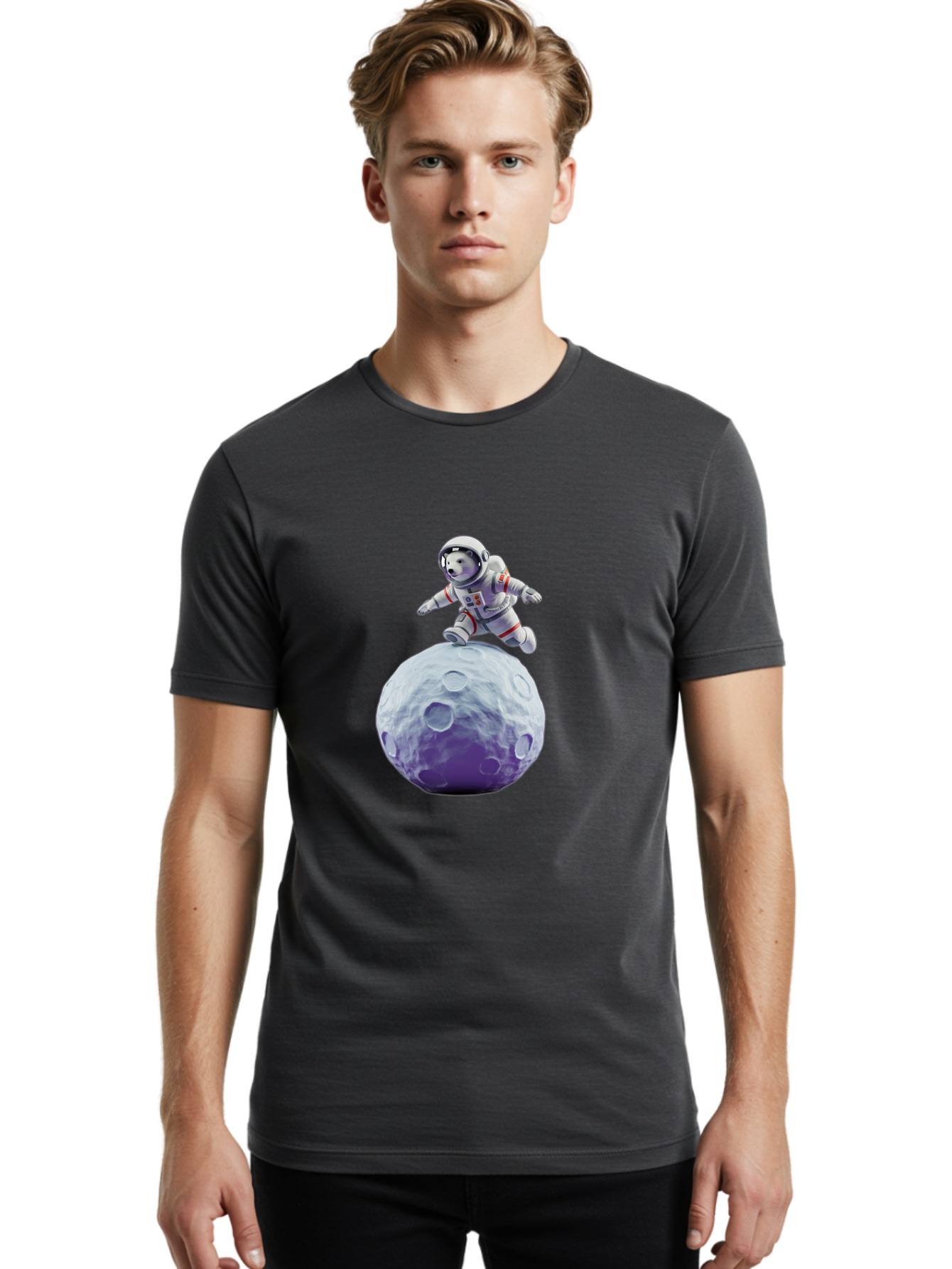 Teddy-Bear-Astronaut Men'S Graphic Tee, 100% Cotton, Comfortable Casual Summer Wear, Machine Washable, Bear Astronaut, Space Suit, Craters, Moon Surface, Lunar Exploration, Space Adventure, Cartoon Astronaut, Funny Space, Adventure Theme, Bae796