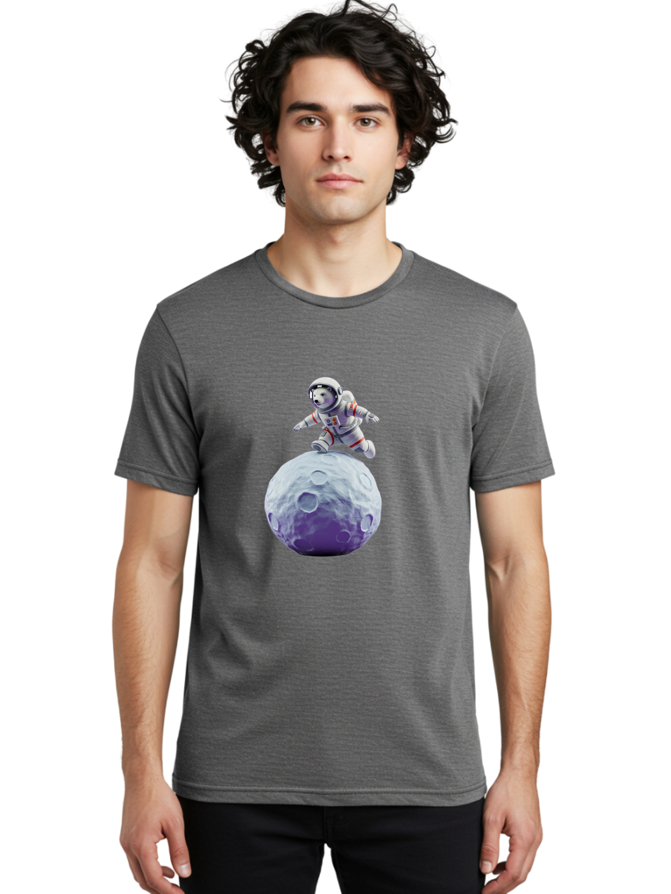 Teddy-Bear-Astronaut Men'S Graphic Tee, 100% Cotton, Comfortable Casual Summer Wear, Machine Washable, Bear Astronaut, Space Suit, Craters, Moon Surface, Lunar Exploration, Space Adventure, Cartoon Astronaut, Funny Space, Adventure Theme, Bae796