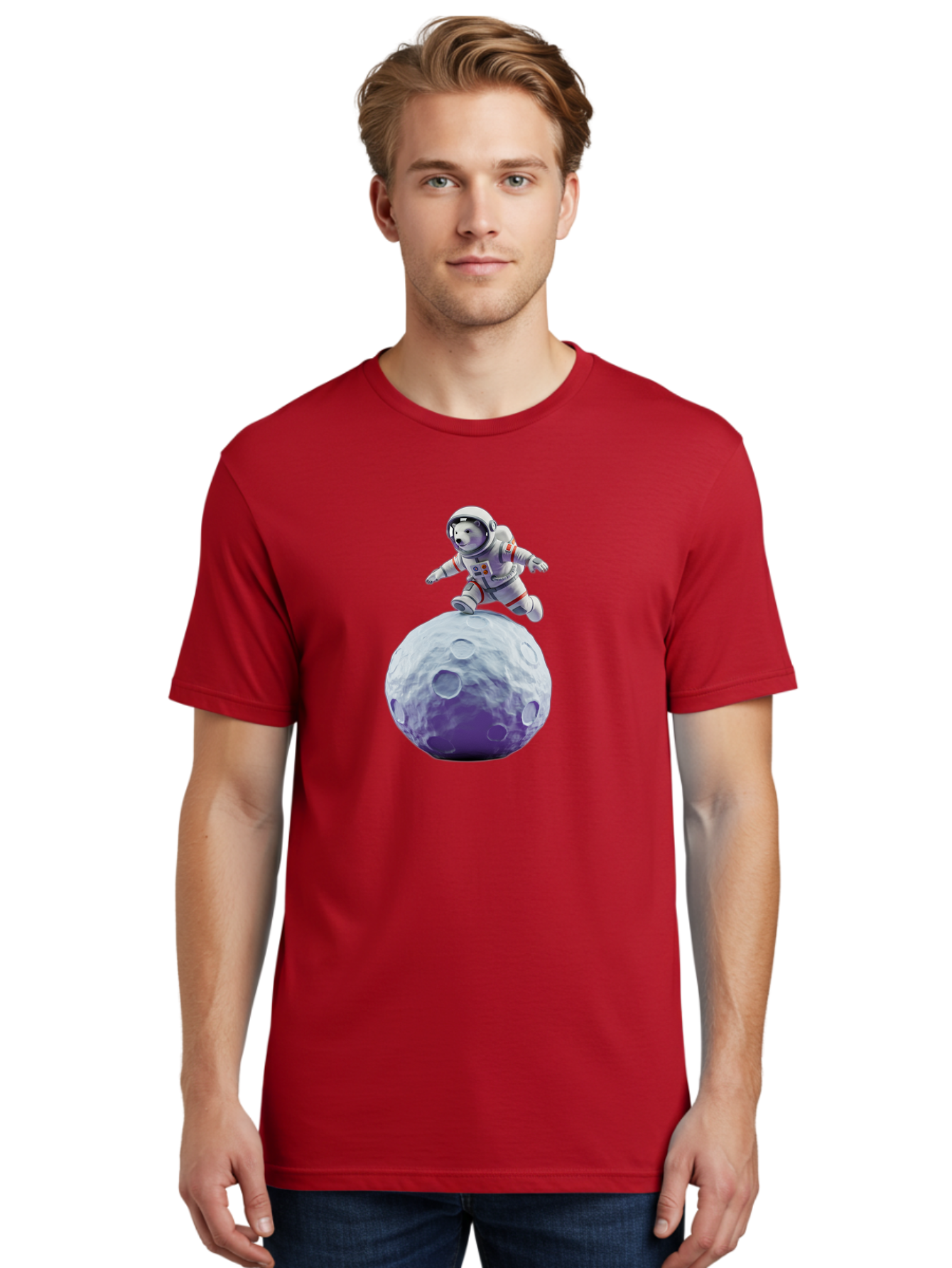 Teddy-Bear-Astronaut Men'S Graphic Tee, 100% Cotton, Comfortable Casual Summer Wear, Machine Washable, Bear Astronaut, Space Suit, Craters, Moon Surface, Lunar Exploration, Space Adventure, Cartoon Astronaut, Funny Space, Adventure Theme, Bae796