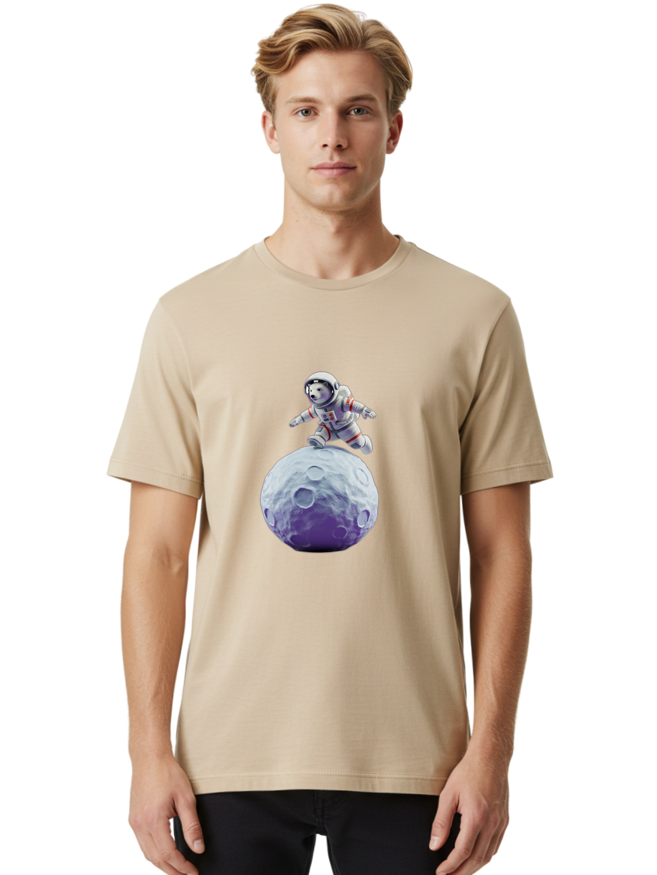 Teddy-Bear-Astronaut Men'S Graphic Tee, 100% Cotton, Comfortable Casual Summer Wear, Machine Washable, Bear Astronaut, Space Suit, Craters, Moon Surface, Lunar Exploration, Space Adventure, Cartoon Astronaut, Funny Space, Adventure Theme, Bae796