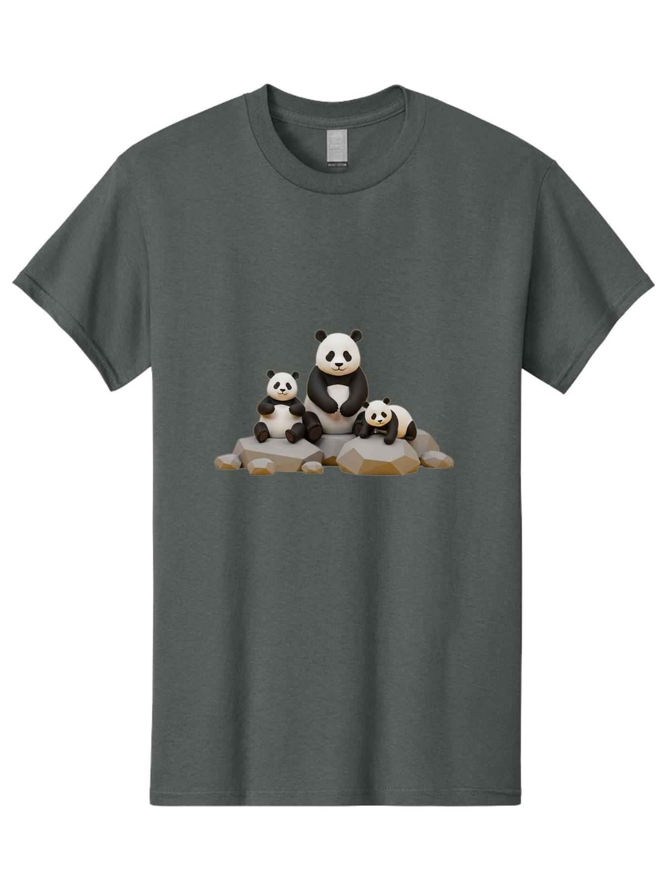 Three-Pandas Men'S Graphic Tee, 100% Cotton, Comfortable Casual Summer Wear, Machine Washable, Three Pandas Sitting On Rocks, Cute Pandas, Adorable Animals, Cartoon Style, 3D Rendering, Panda Family, Wildlife Illustration, Bae799