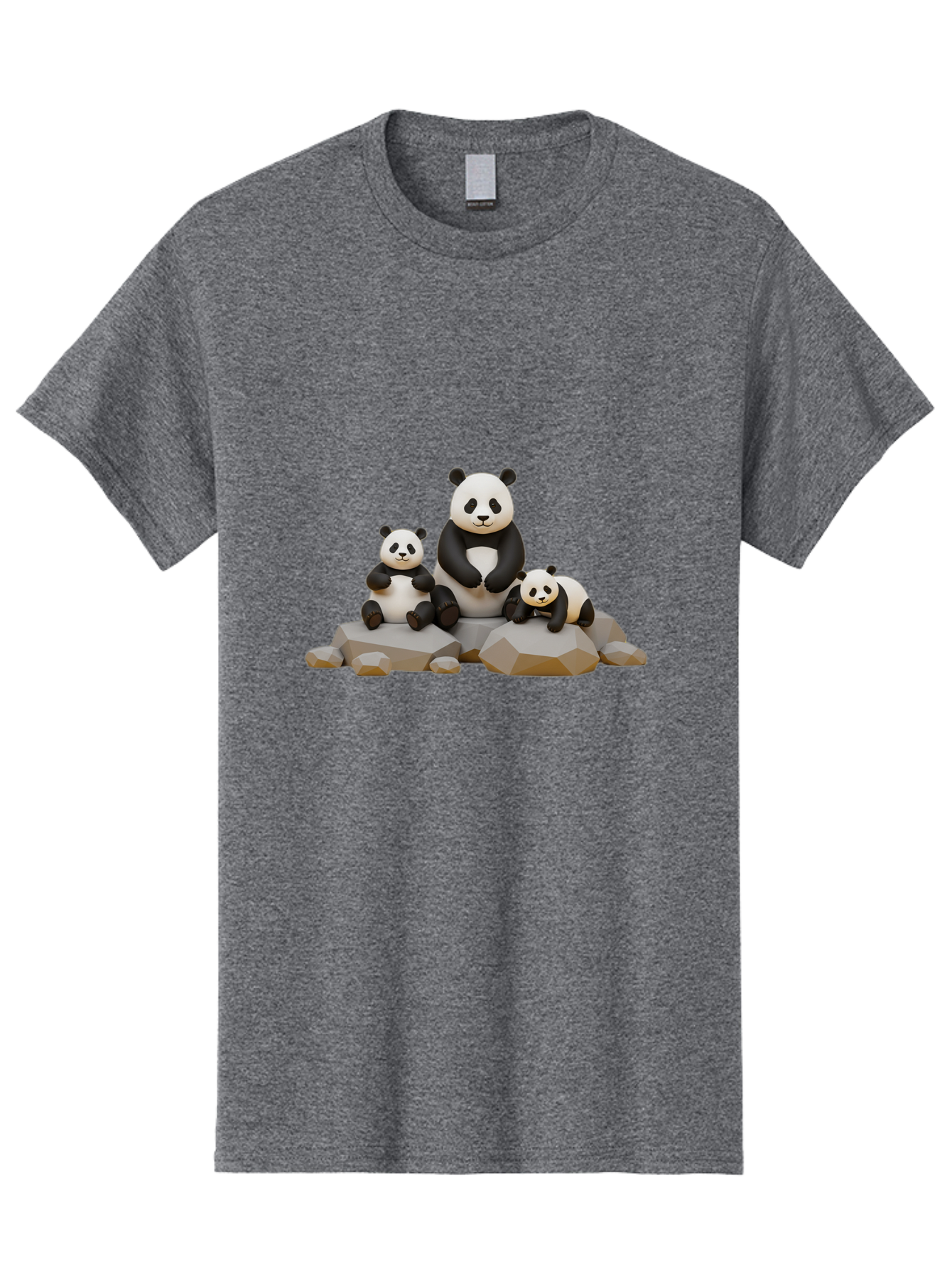 Three-Pandas Men'S Graphic Tee, 100% Cotton, Comfortable Casual Summer Wear, Machine Washable, Three Pandas Sitting On Rocks, Cute Pandas, Adorable Animals, Cartoon Style, 3D Rendering, Panda Family, Wildlife Illustration, Bae799