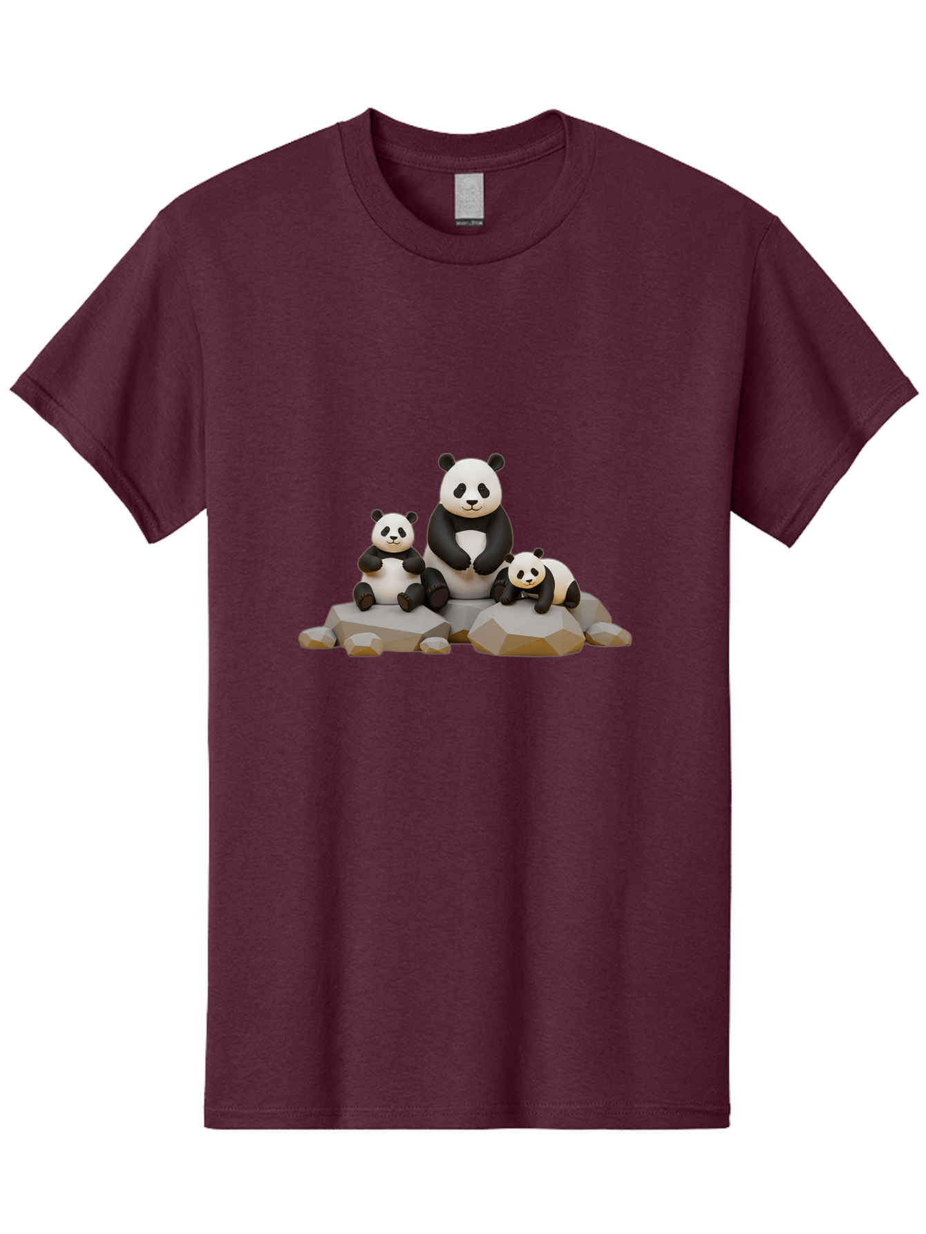 Three-Pandas Men'S Graphic Tee, 100% Cotton, Comfortable Casual Summer Wear, Machine Washable, Three Pandas Sitting On Rocks, Cute Pandas, Adorable Animals, Cartoon Style, 3D Rendering, Panda Family, Wildlife Illustration, Bae799