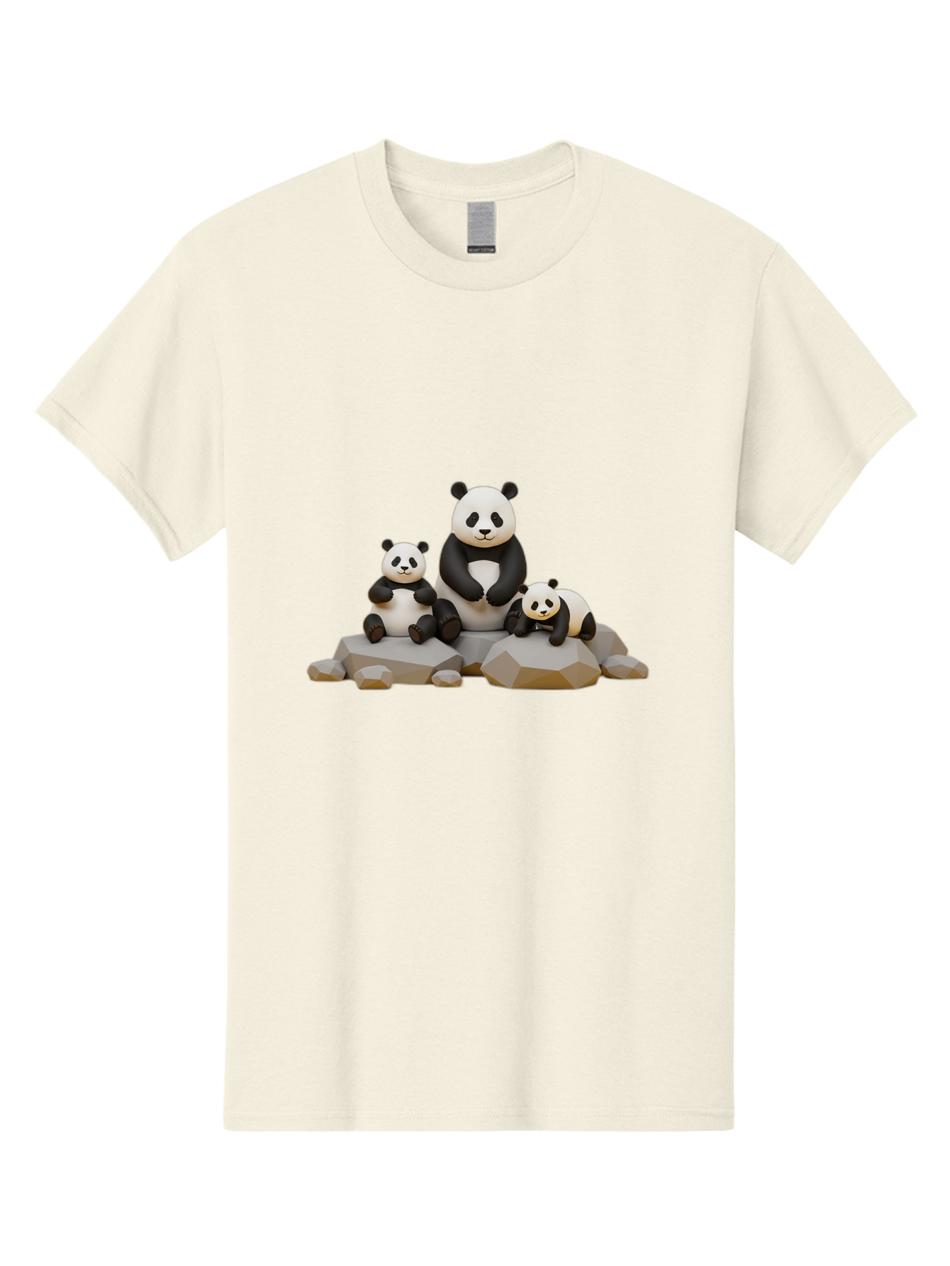 Three-Pandas Men'S Graphic Tee, 100% Cotton, Comfortable Casual Summer Wear, Machine Washable, Three Pandas Sitting On Rocks, Cute Pandas, Adorable Animals, Cartoon Style, 3D Rendering, Panda Family, Wildlife Illustration, Bae799