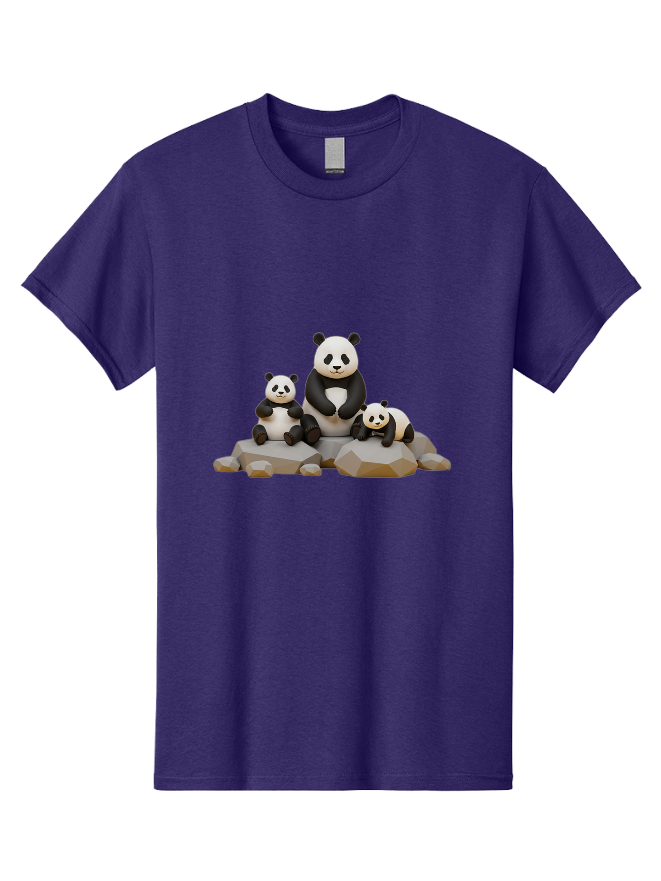 Three-Pandas Men'S Graphic Tee, 100% Cotton, Comfortable Casual Summer Wear, Machine Washable, Three Pandas Sitting On Rocks, Cute Pandas, Adorable Animals, Cartoon Style, 3D Rendering, Panda Family, Wildlife Illustration, Bae799