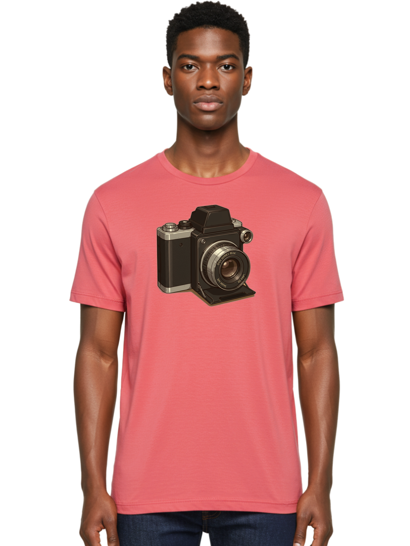 Tlr-Camera Men'S Graphic Tee, 100% Cotton, Comfortable Casual Summer Wear, Machine Washable, Vintage Camera, Twin Lens Reflex Camera, Black And Silver, Photography Equipment, Lens, Nikon, Camera Body, Classic Design, Retro Style, Film Camera Bae801