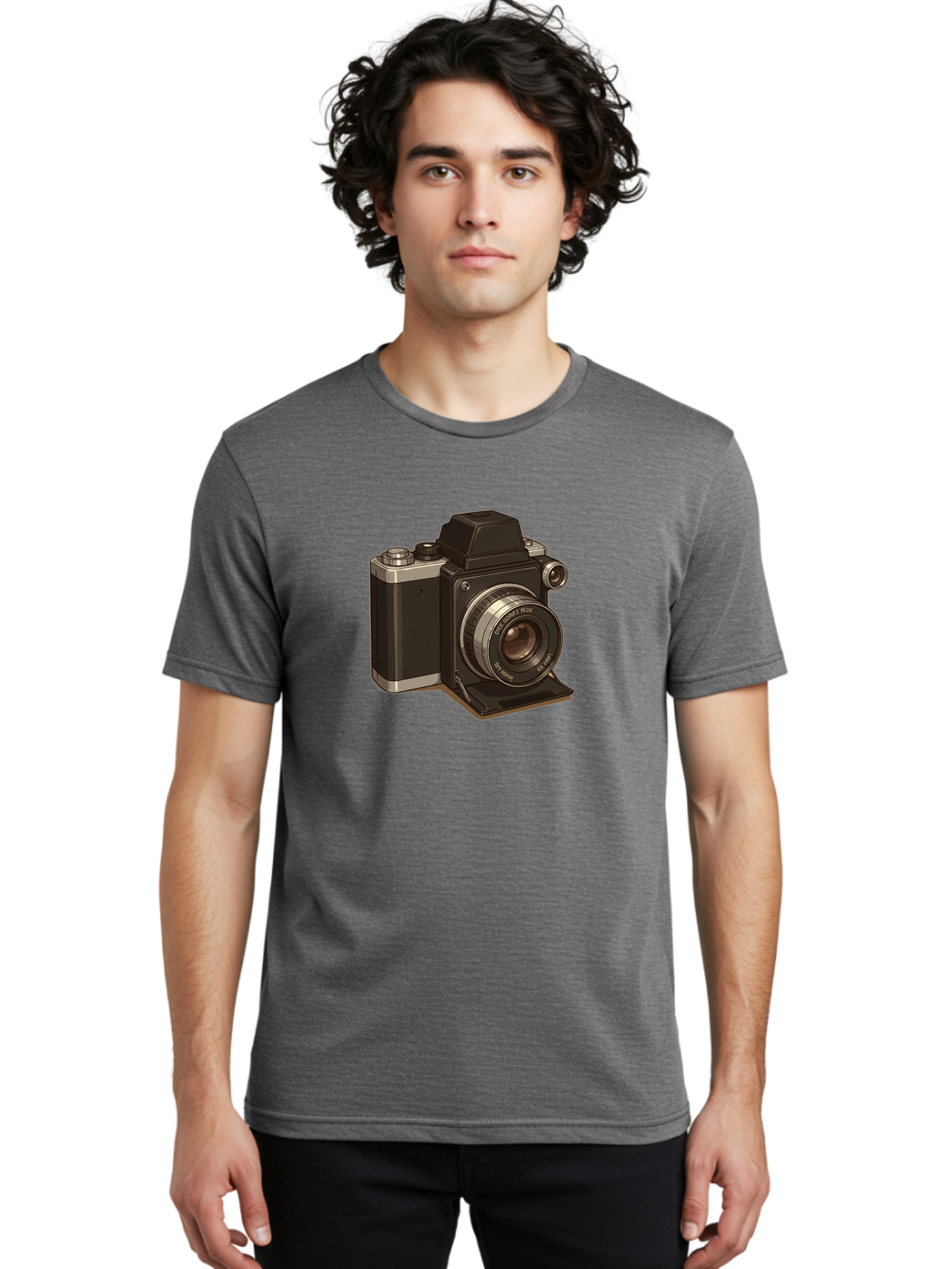 Tlr-Camera Men'S Graphic Tee, 100% Cotton, Comfortable Casual Summer Wear, Machine Washable, Vintage Camera, Twin Lens Reflex Camera, Black And Silver, Photography Equipment, Lens, Nikon, Camera Body, Classic Design, Retro Style, Film Camera Bae801