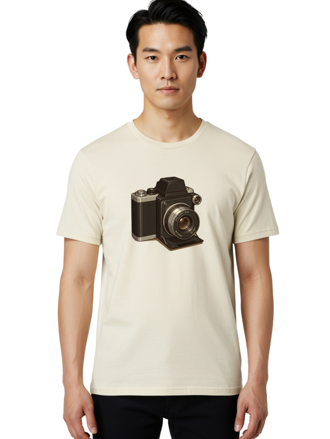Tlr-Camera Men'S Graphic Tee, 100% Cotton, Comfortable Casual Summer Wear, Machine Washable, Vintage Camera, Twin Lens Reflex Camera, Black And Silver, Photography Equipment, Lens, Nikon, Camera Body, Classic Design, Retro Style, Film Camera Bae801