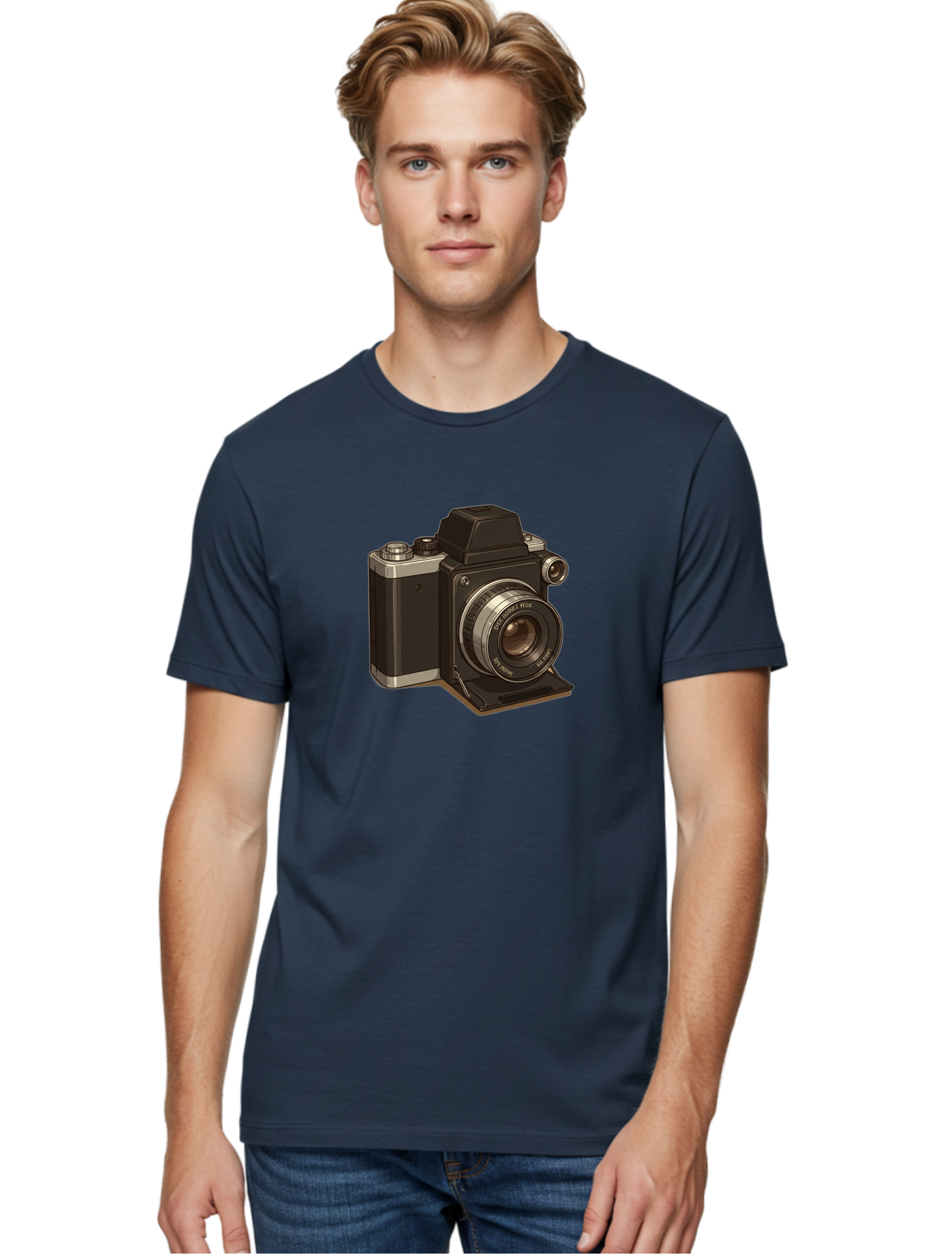Tlr-Camera Men'S Graphic Tee, 100% Cotton, Comfortable Casual Summer Wear, Machine Washable, Vintage Camera, Twin Lens Reflex Camera, Black And Silver, Photography Equipment, Lens, Nikon, Camera Body, Classic Design, Retro Style, Film Camera Bae801