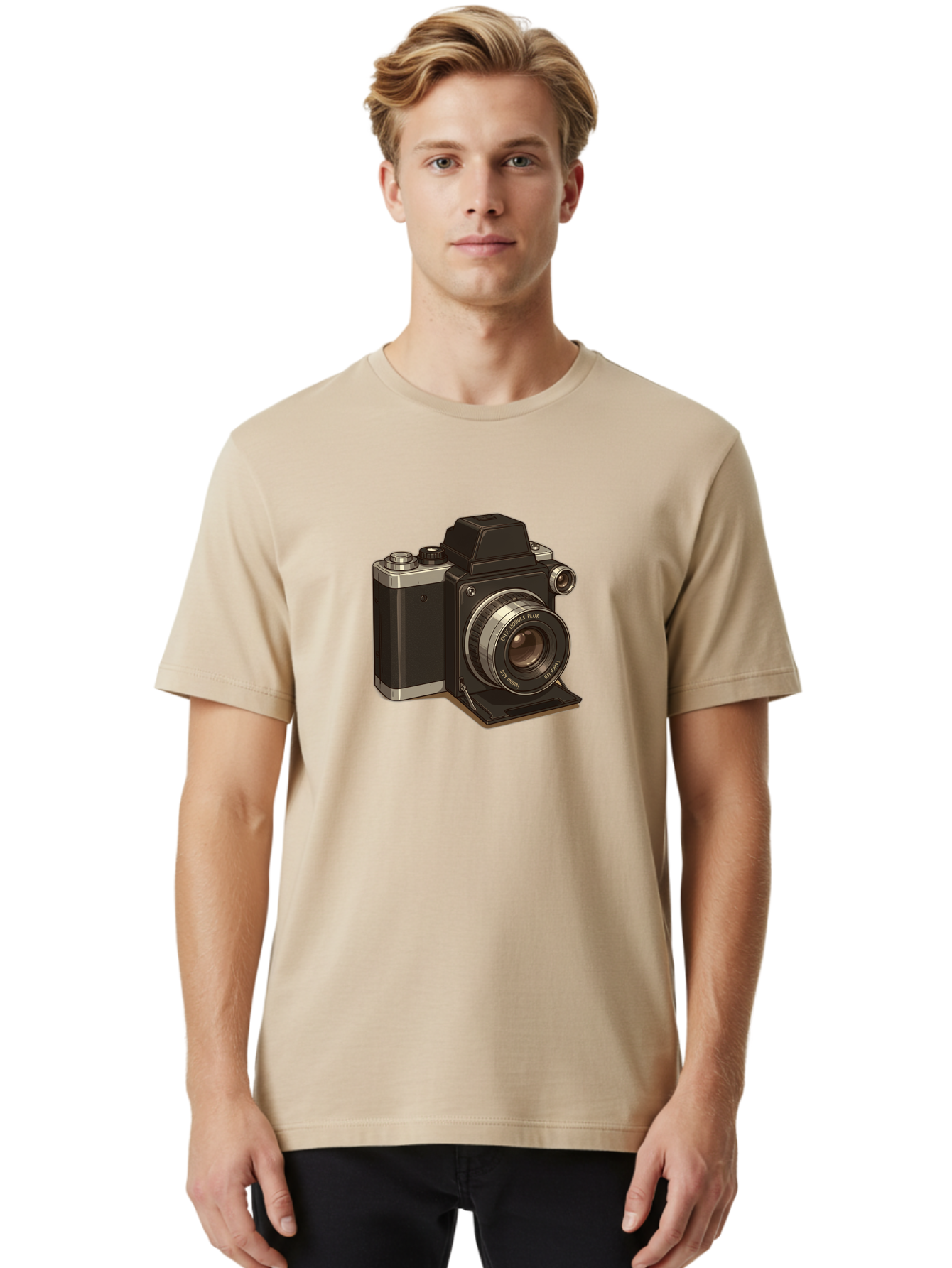 Tlr-Camera Men'S Graphic Tee, 100% Cotton, Comfortable Casual Summer Wear, Machine Washable, Vintage Camera, Twin Lens Reflex Camera, Black And Silver, Photography Equipment, Lens, Nikon, Camera Body, Classic Design, Retro Style, Film Camera Bae801