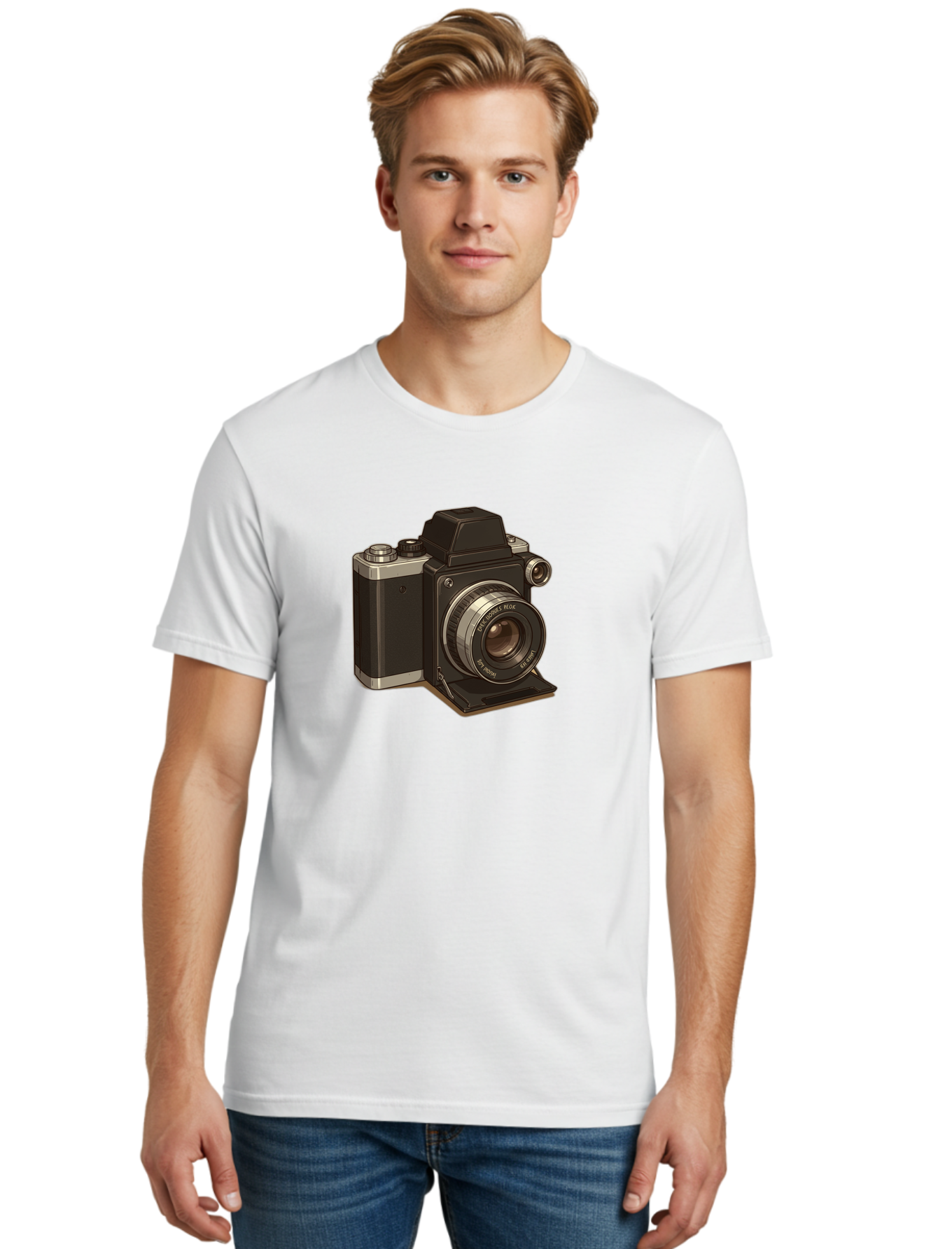 Tlr-Camera Men'S Graphic Tee, 100% Cotton, Comfortable Casual Summer Wear, Machine Washable, Vintage Camera, Twin Lens Reflex Camera, Black And Silver, Photography Equipment, Lens, Nikon, Camera Body, Classic Design, Retro Style, Film Camera Bae801
