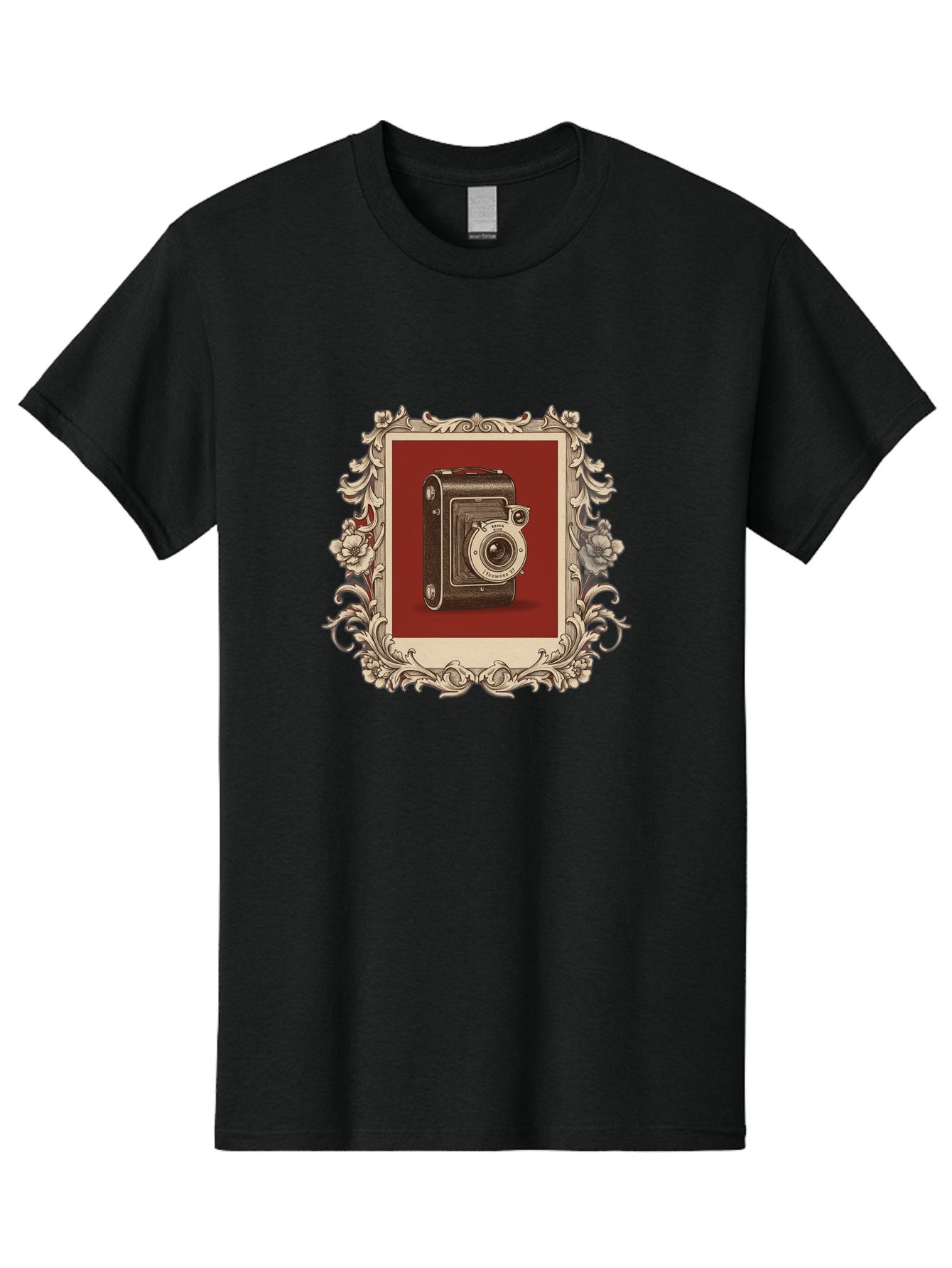 Vintage-Camera-1 Men'S Graphic Tee, 100% Cotton, Comfortable Casual Summer Wear, Machine Washable, Vintage Camera, Ornate Frame, Floral Design, Old-Fashioned Photography, Antique Style, Camera Equipment, Retro Aesthetic, Classic Lens Bae804