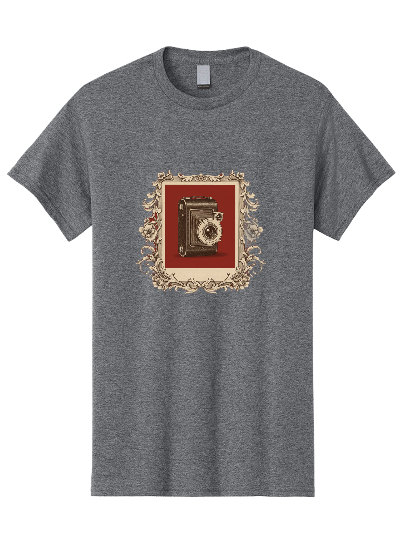 Vintage-Camera-1 Men'S Graphic Tee, 100% Cotton, Comfortable Casual Summer Wear, Machine Washable, Vintage Camera, Ornate Frame, Floral Design, Old-Fashioned Photography, Antique Style, Camera Equipment, Retro Aesthetic, Classic Lens Bae804