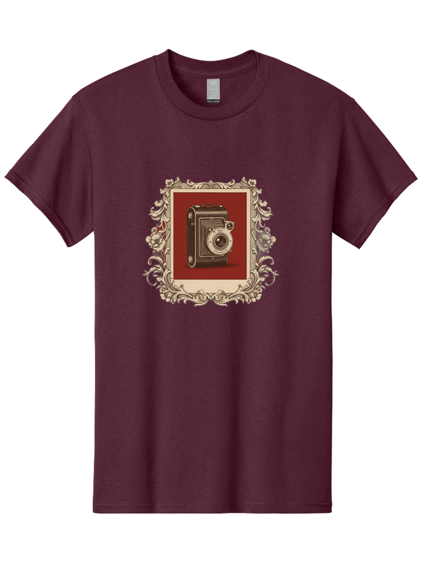 Vintage-Camera-1 Men'S Graphic Tee, 100% Cotton, Comfortable Casual Summer Wear, Machine Washable, Vintage Camera, Ornate Frame, Floral Design, Old-Fashioned Photography, Antique Style, Camera Equipment, Retro Aesthetic, Classic Lens Bae804