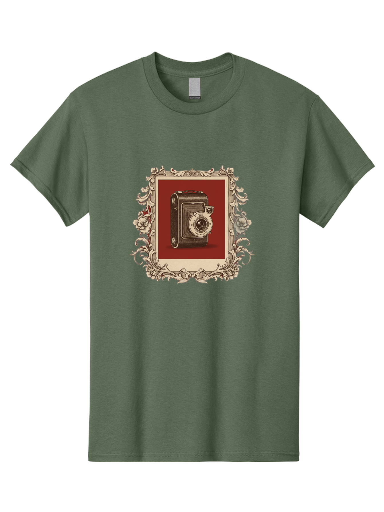 Vintage-Camera-1 Men'S Graphic Tee, 100% Cotton, Comfortable Casual Summer Wear, Machine Washable, Vintage Camera, Ornate Frame, Floral Design, Old-Fashioned Photography, Antique Style, Camera Equipment, Retro Aesthetic, Classic Lens Bae804