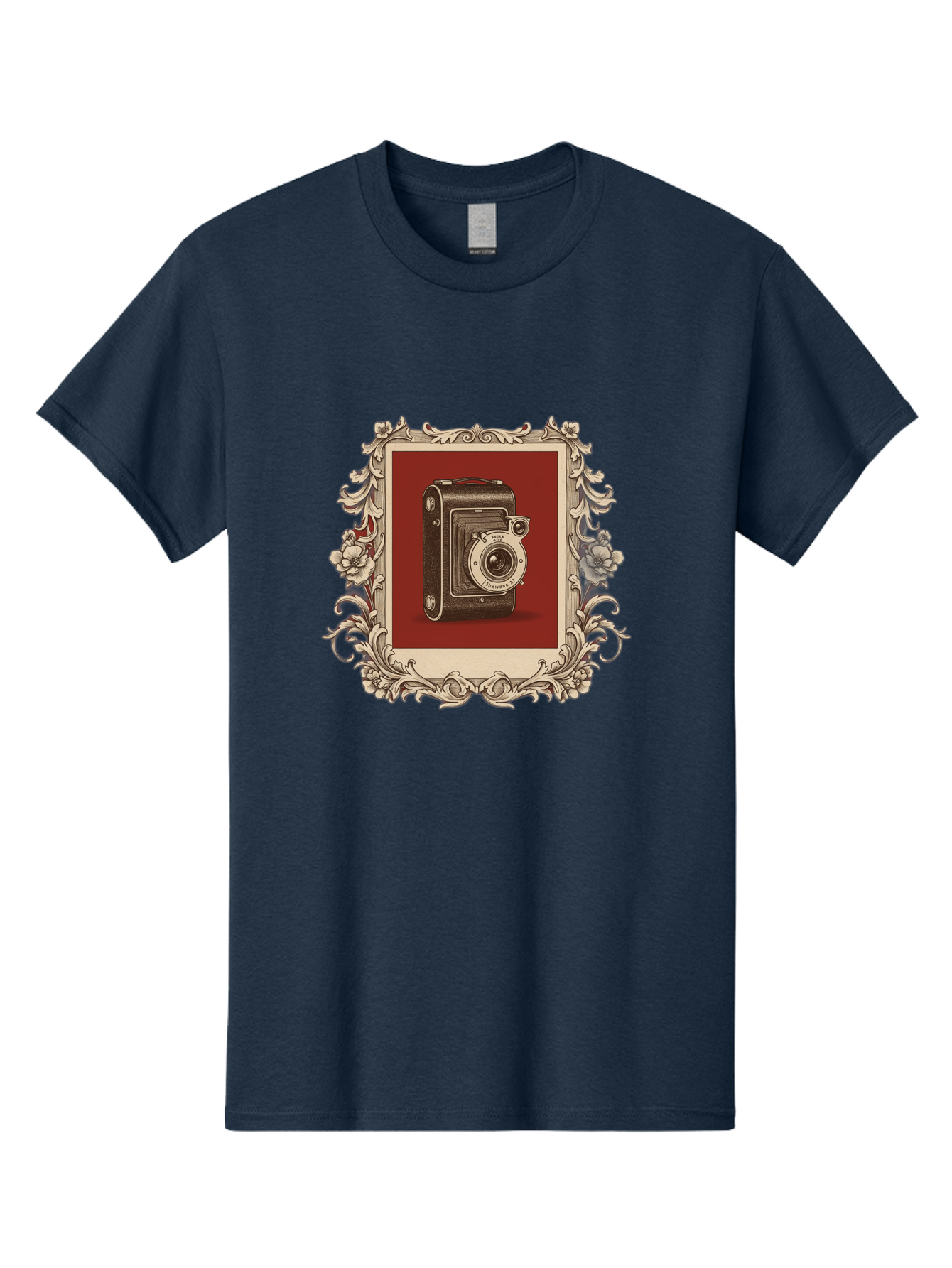 Vintage-Camera-1 Men'S Graphic Tee, 100% Cotton, Comfortable Casual Summer Wear, Machine Washable, Vintage Camera, Ornate Frame, Floral Design, Old-Fashioned Photography, Antique Style, Camera Equipment, Retro Aesthetic, Classic Lens Bae804