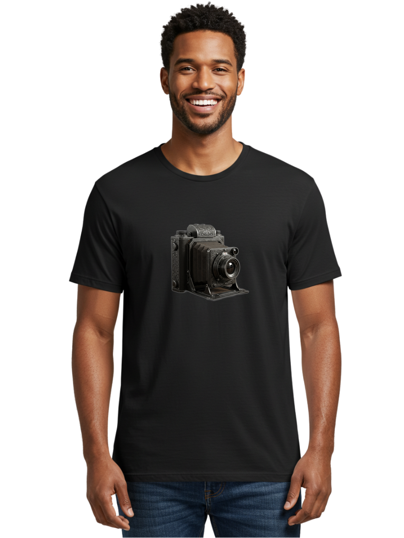 Vintage-Camera-6 Men'S Graphic Tee, 100% Cotton, Comfortable Casual Summer Wear, Machine Washable, Vintage Camera, Antique Photography, Classic Camera Design, Old-Fashioned Photography Equipment, Retro Camera, Historical Camera, Black Camera Bae810