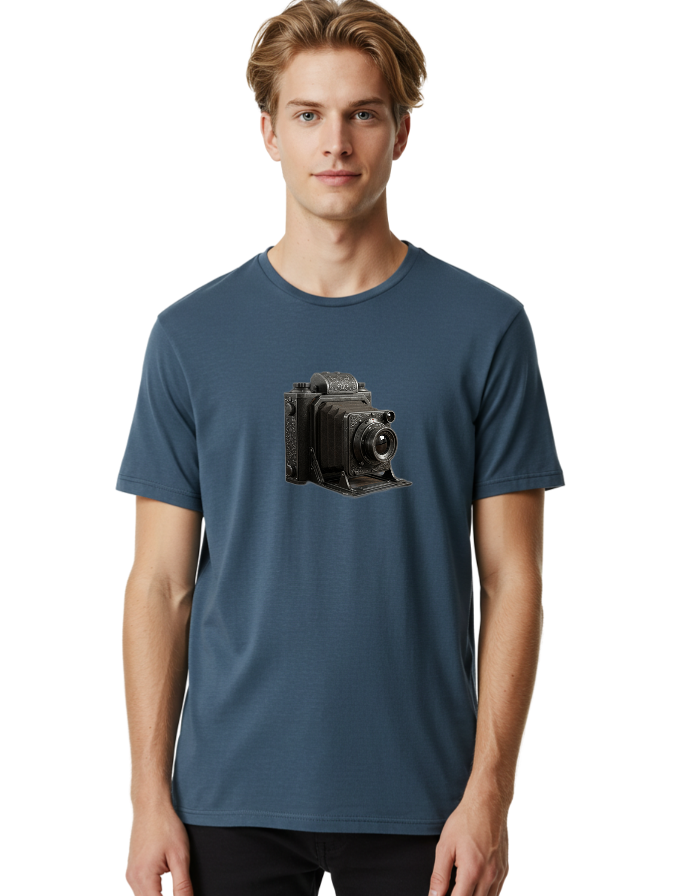 Vintage-Camera-6 Men'S Graphic Tee, 100% Cotton, Comfortable Casual Summer Wear, Machine Washable, Vintage Camera, Antique Photography, Classic Camera Design, Old-Fashioned Photography Equipment, Retro Camera, Historical Camera, Black Camera Bae810