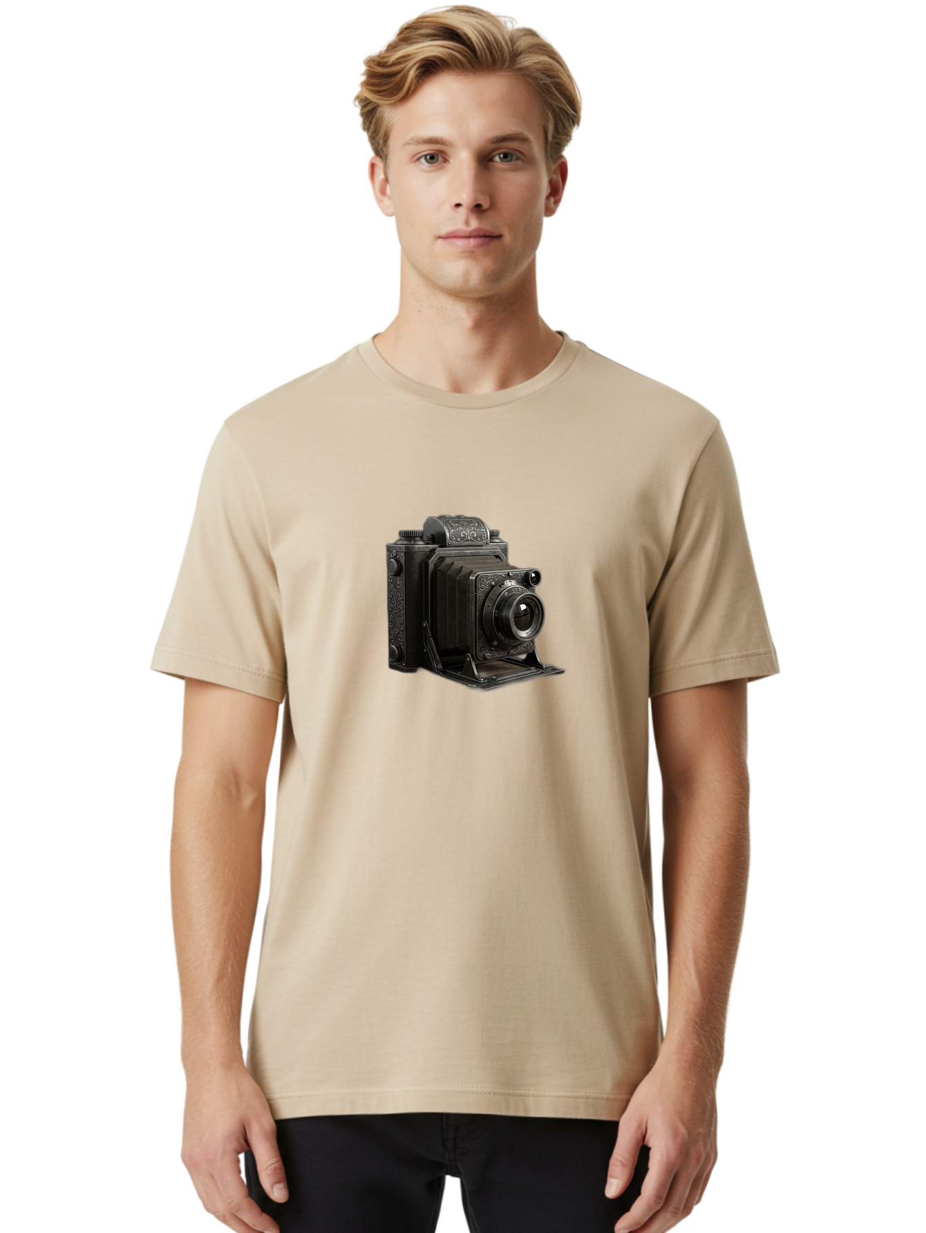 Vintage-Camera-6 Men'S Graphic Tee, 100% Cotton, Comfortable Casual Summer Wear, Machine Washable, Vintage Camera, Antique Photography, Classic Camera Design, Old-Fashioned Photography Equipment, Retro Camera, Historical Camera, Black Camera Bae810