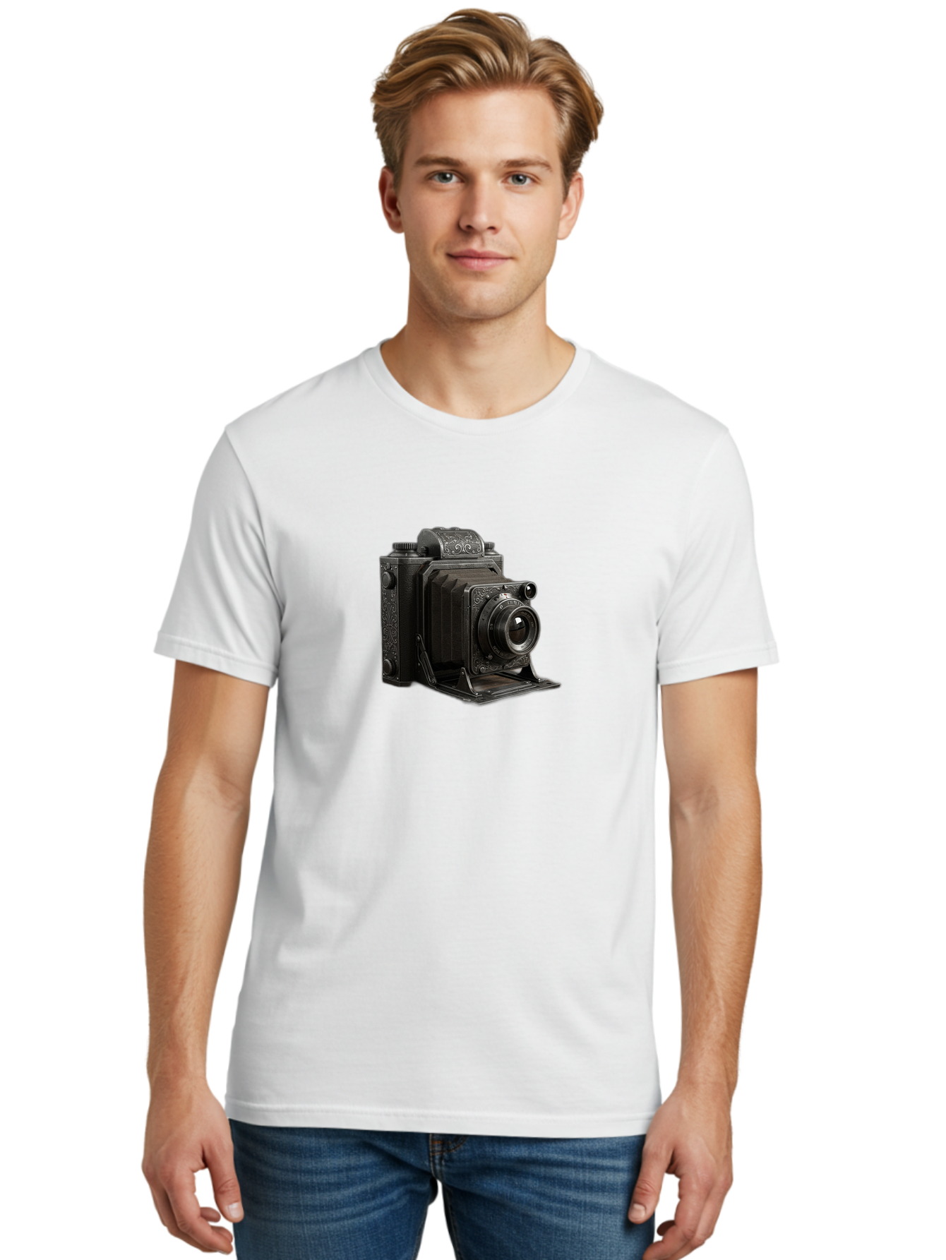 Vintage-Camera-6 Men'S Graphic Tee, 100% Cotton, Comfortable Casual Summer Wear, Machine Washable, Vintage Camera, Antique Photography, Classic Camera Design, Old-Fashioned Photography Equipment, Retro Camera, Historical Camera, Black Camera Bae810