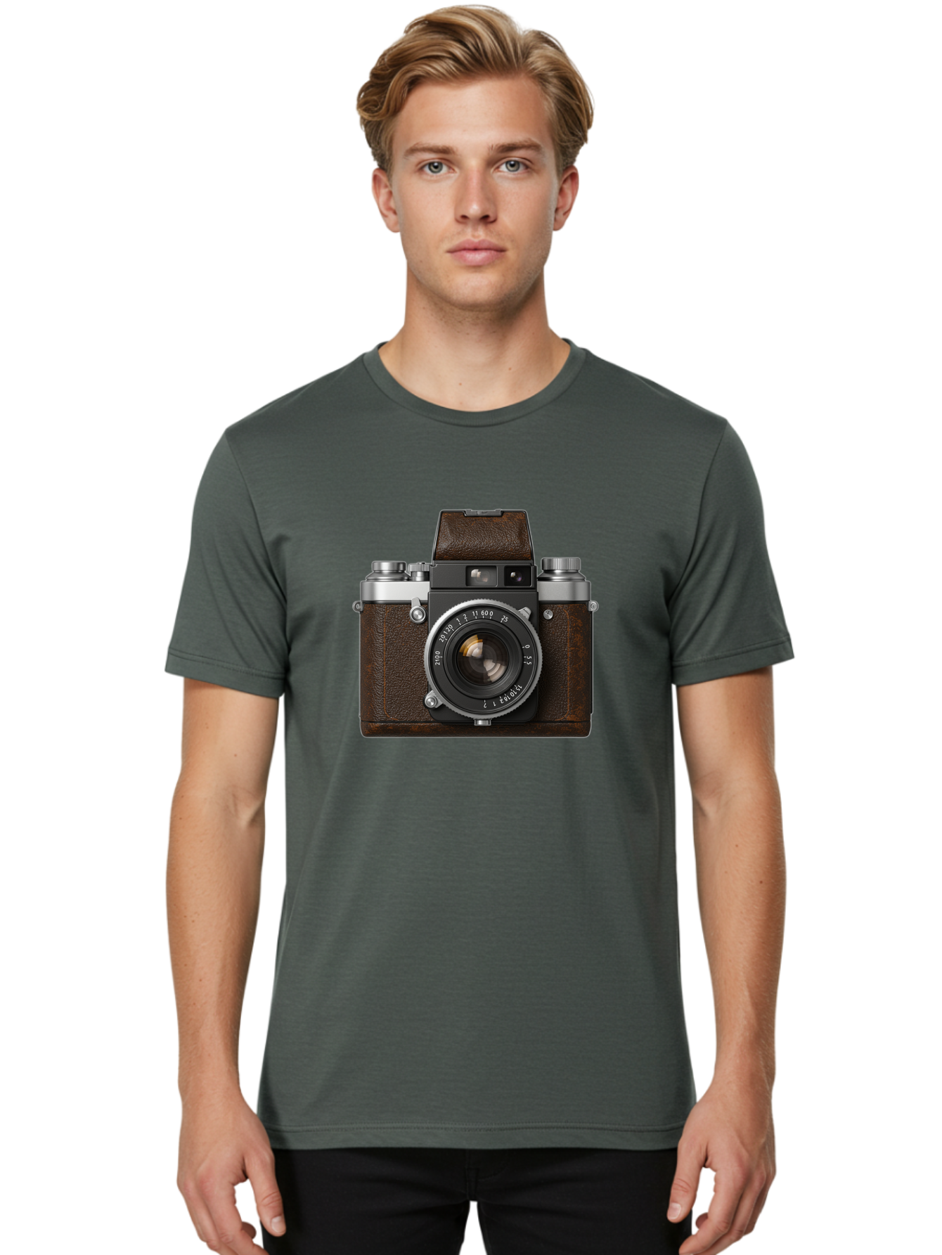 Vintage-Camera-7 Men'S Graphic Tee, 100% Cotton, Comfortable Casual Summer Wear, Machine Washable, Classic Camera, Vintage Photography, Film Camera, Retro Style, Leather Wrap, Silver Accents, Photography Equipment, Nostalgic Charm, Bae811