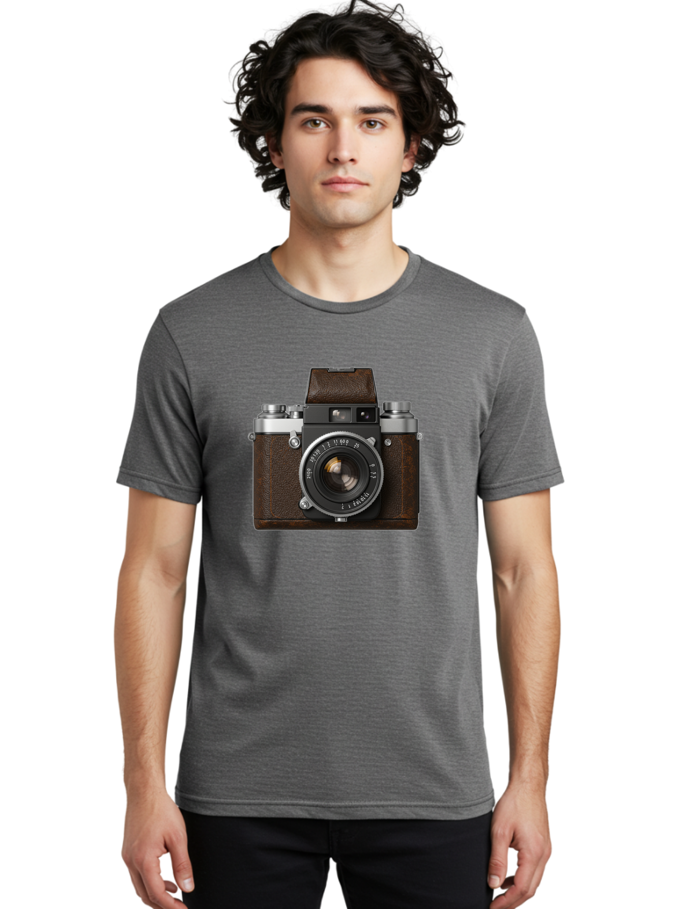Vintage-Camera-7 Men'S Graphic Tee, 100% Cotton, Comfortable Casual Summer Wear, Machine Washable, Classic Camera, Vintage Photography, Film Camera, Retro Style, Leather Wrap, Silver Accents, Photography Equipment, Nostalgic Charm, Bae811