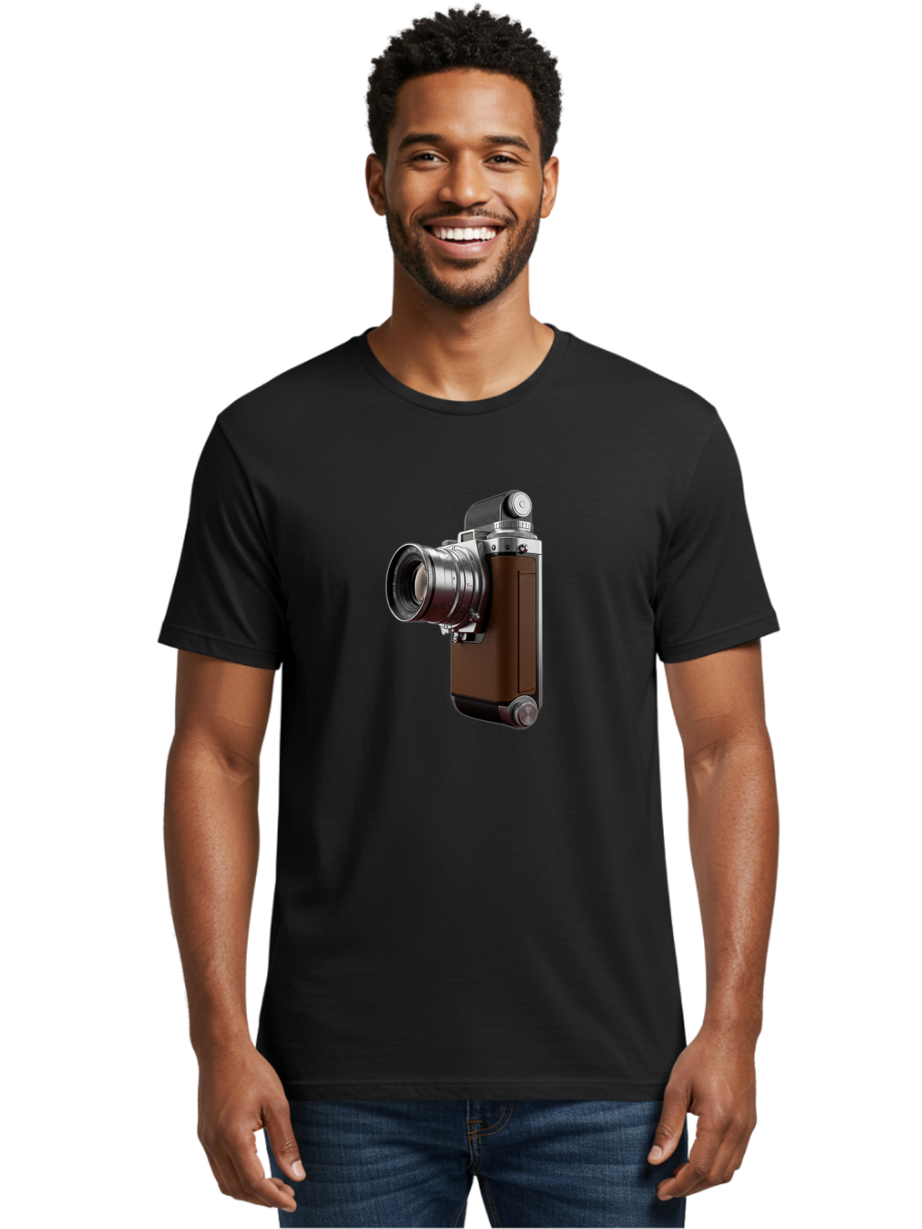 Vintage-Camera-8 Men'S Graphic Tee, 100% Cotton, Comfortable Casual Summer Wear, Machine Washable, Retro Camera, Old Photography Equipment, Classic Design, Film Camera, Lens, Brown Body, Silver Accents, Photography History, Nostalgic Feel, Bae812
