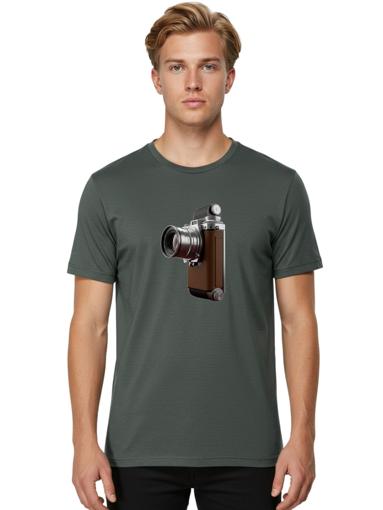 Vintage-Camera-8 Men'S Graphic Tee, 100% Cotton, Comfortable Casual Summer Wear, Machine Washable, Retro Camera, Old Photography Equipment, Classic Design, Film Camera, Lens, Brown Body, Silver Accents, Photography History, Nostalgic Feel, Bae812
