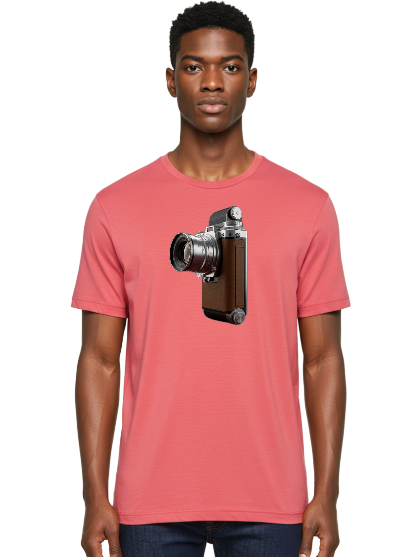 Vintage-Camera-8 Men'S Graphic Tee, 100% Cotton, Comfortable Casual Summer Wear, Machine Washable, Retro Camera, Old Photography Equipment, Classic Design, Film Camera, Lens, Brown Body, Silver Accents, Photography History, Nostalgic Feel, Bae812