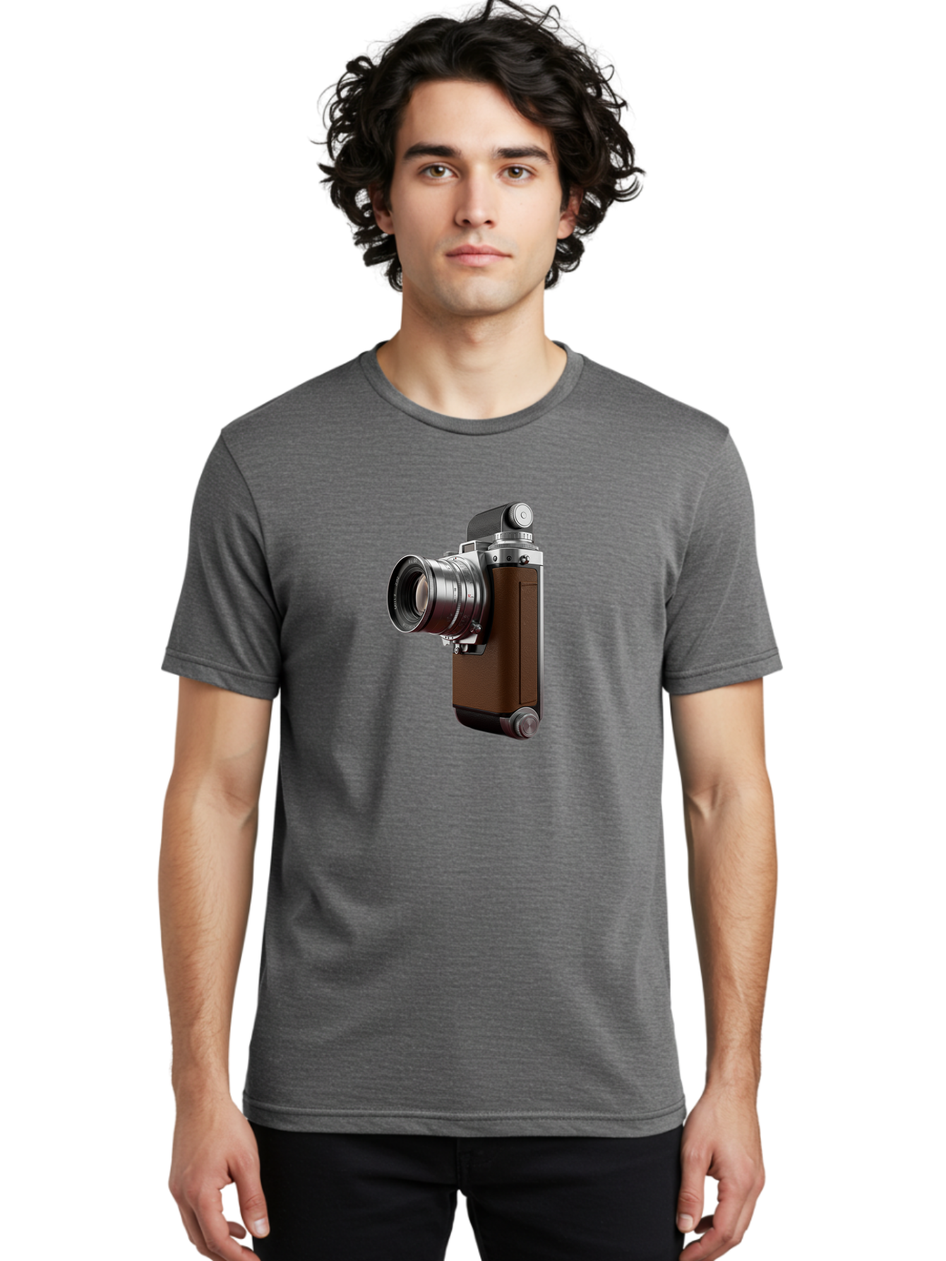 Vintage-Camera-8 Men'S Graphic Tee, 100% Cotton, Comfortable Casual Summer Wear, Machine Washable, Retro Camera, Old Photography Equipment, Classic Design, Film Camera, Lens, Brown Body, Silver Accents, Photography History, Nostalgic Feel, Bae812