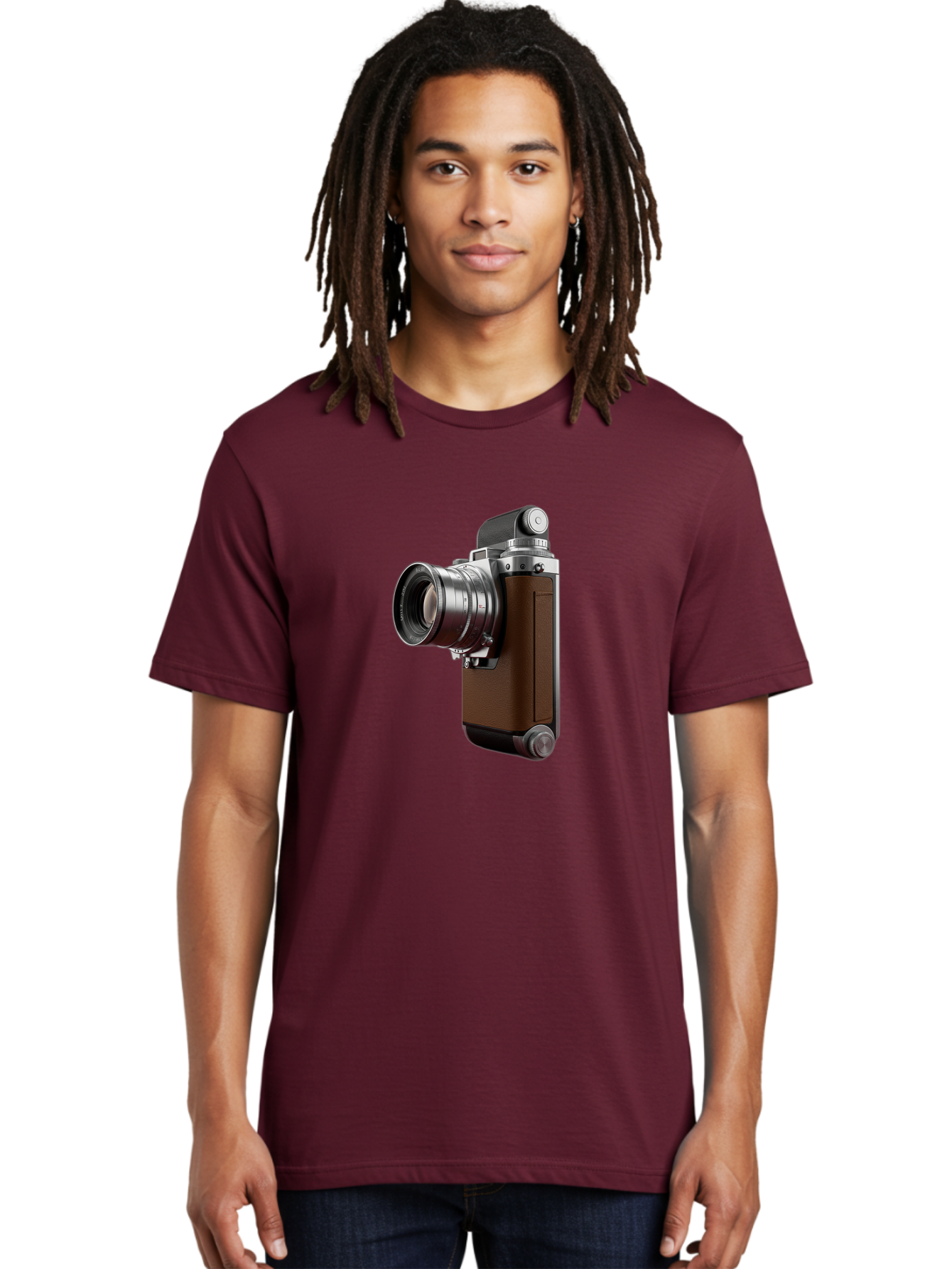 Vintage-Camera-8 Men'S Graphic Tee, 100% Cotton, Comfortable Casual Summer Wear, Machine Washable, Retro Camera, Old Photography Equipment, Classic Design, Film Camera, Lens, Brown Body, Silver Accents, Photography History, Nostalgic Feel, Bae812