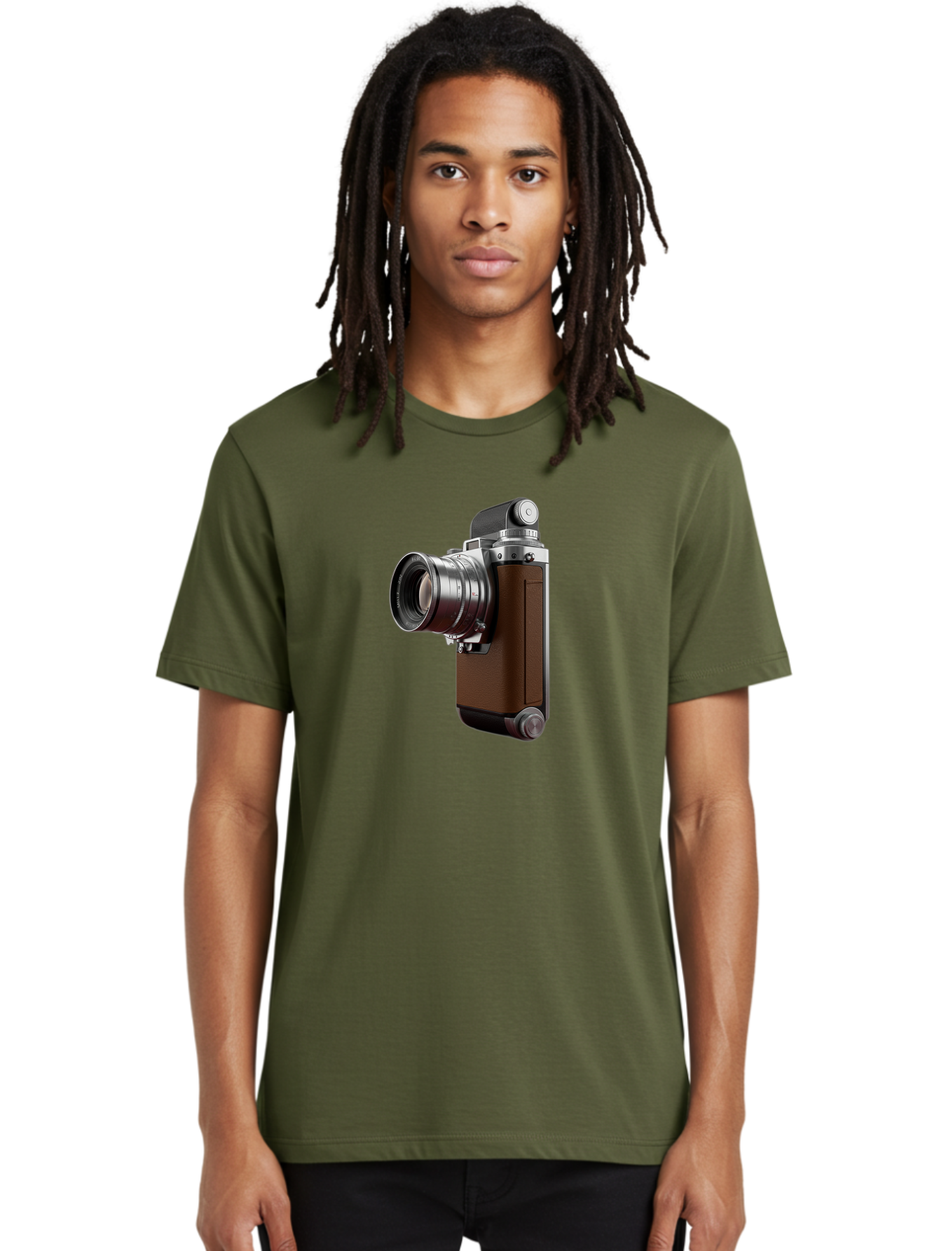 Vintage-Camera-8 Men'S Graphic Tee, 100% Cotton, Comfortable Casual Summer Wear, Machine Washable, Retro Camera, Old Photography Equipment, Classic Design, Film Camera, Lens, Brown Body, Silver Accents, Photography History, Nostalgic Feel, Bae812