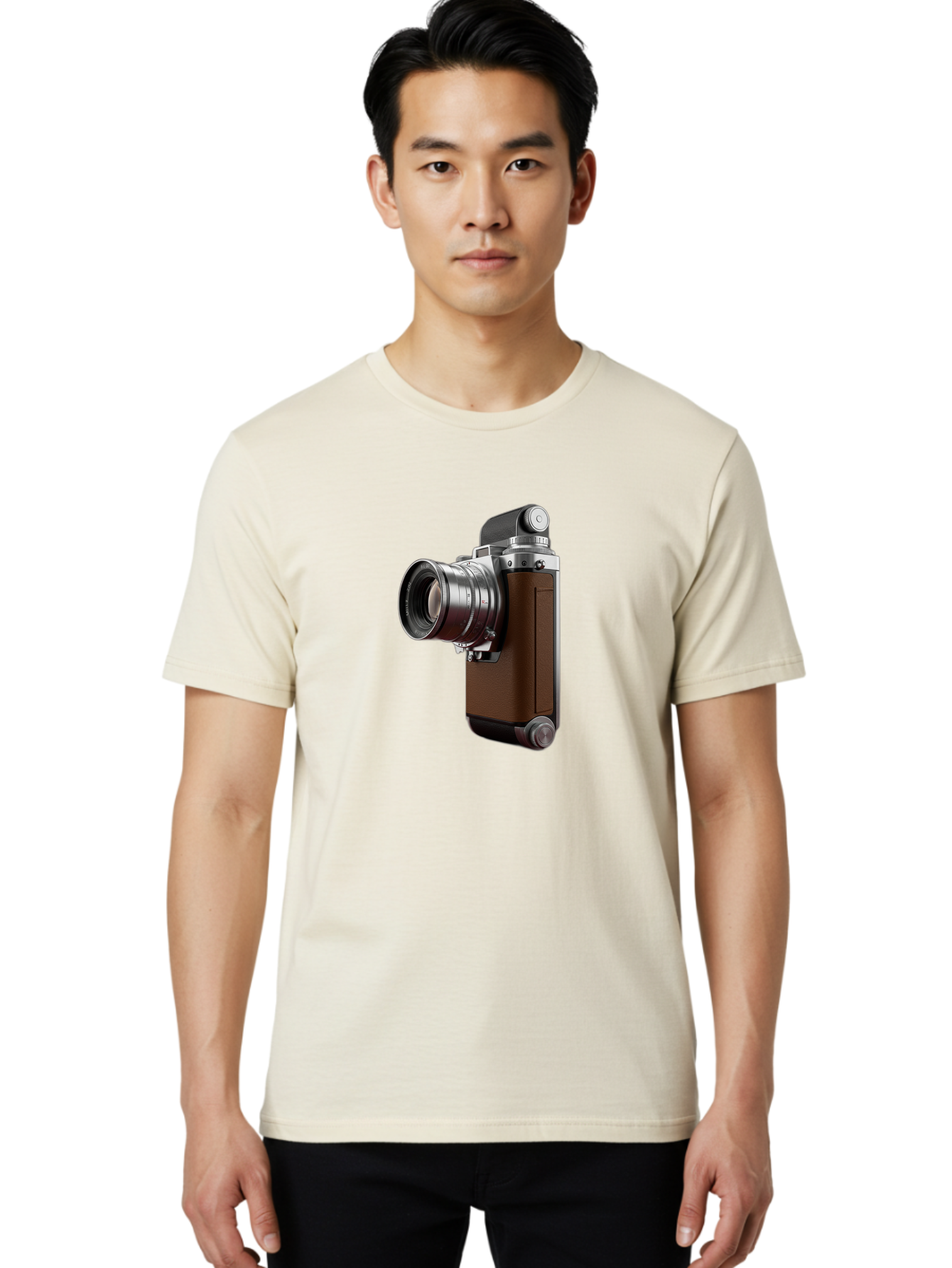 Vintage-Camera-8 Men'S Graphic Tee, 100% Cotton, Comfortable Casual Summer Wear, Machine Washable, Retro Camera, Old Photography Equipment, Classic Design, Film Camera, Lens, Brown Body, Silver Accents, Photography History, Nostalgic Feel, Bae812