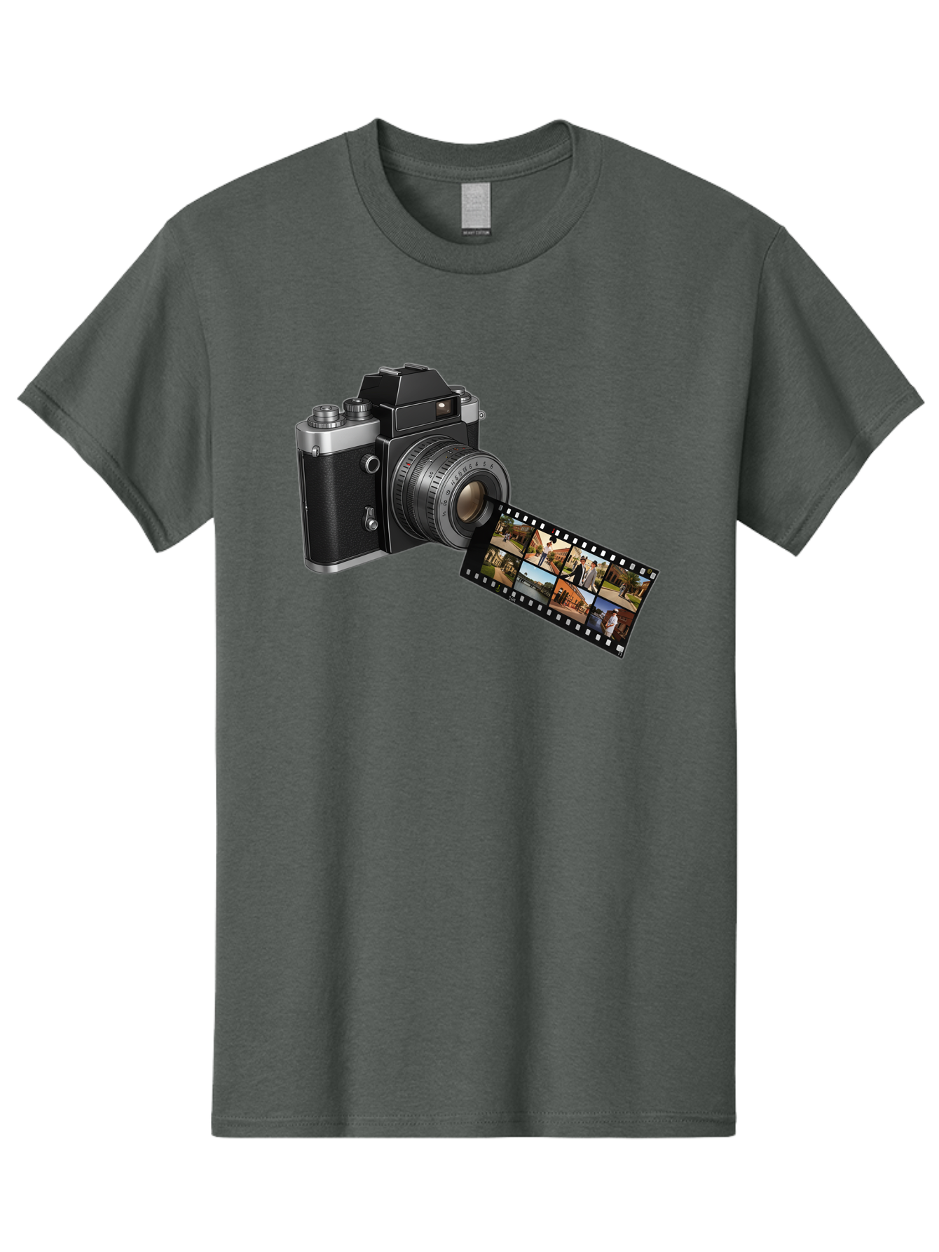 Vintage-Camera-With-Film-Strip Men'S Graphic Tee, 100% Cotton, Comfortable Casual Summer Wear, Machine Washable, Vintage Camera, Film Strip, Photography, Retro Style, Analog Photography, Camera Lens, Photographic Film, Travel Scenes, Bae814