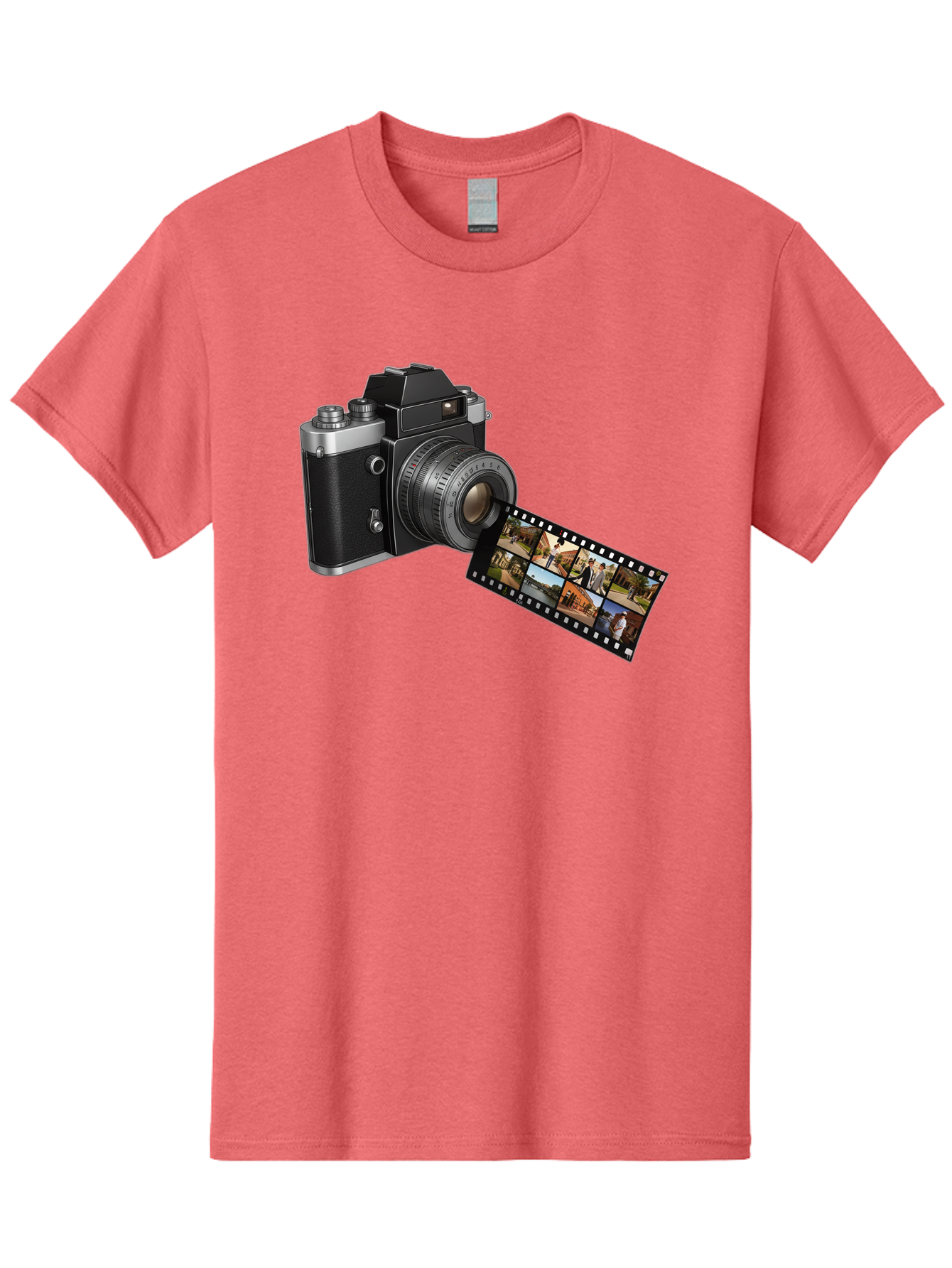 Vintage-Camera-With-Film-Strip Men'S Graphic Tee, 100% Cotton, Comfortable Casual Summer Wear, Machine Washable, Vintage Camera, Film Strip, Photography, Retro Style, Analog Photography, Camera Lens, Photographic Film, Travel Scenes, Bae814