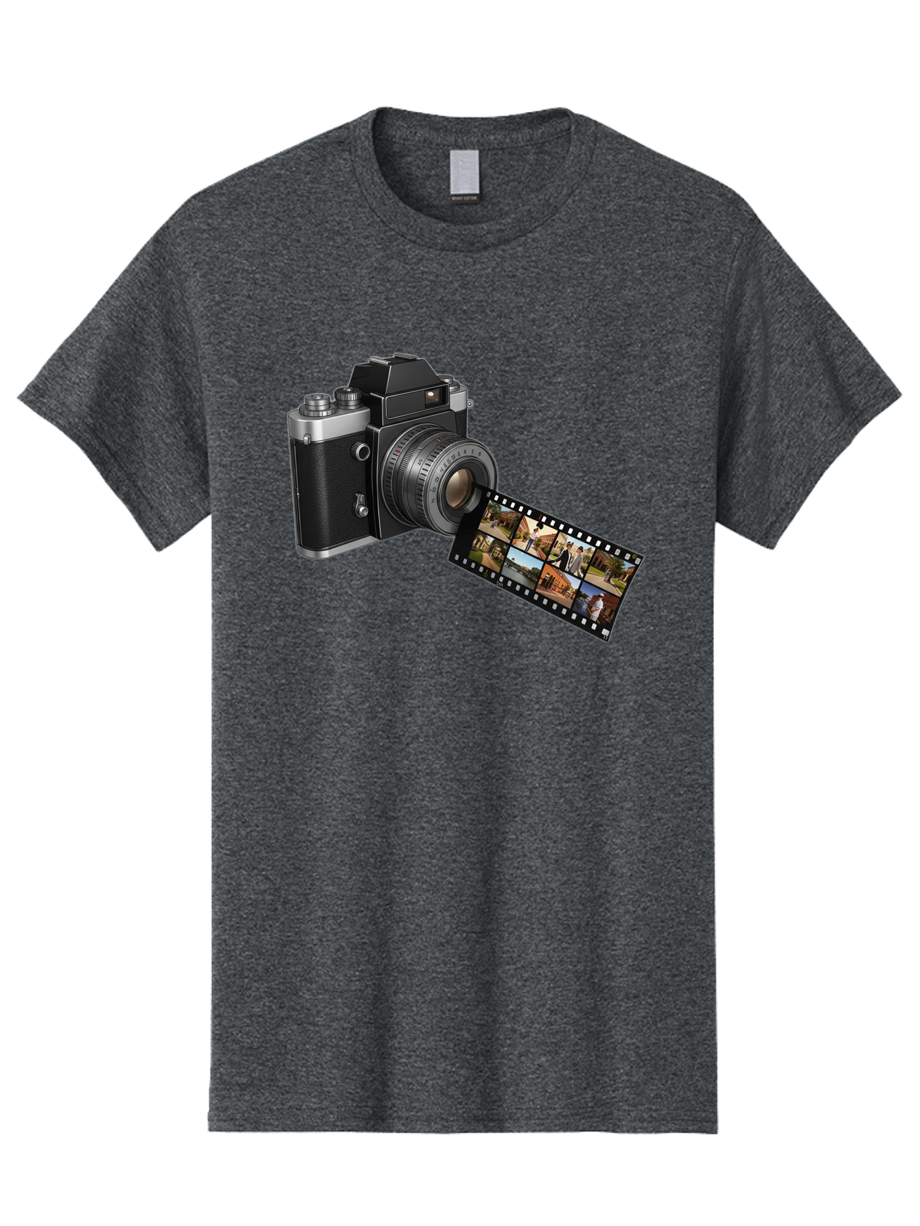 Vintage-Camera-With-Film-Strip Men'S Graphic Tee, 100% Cotton, Comfortable Casual Summer Wear, Machine Washable, Vintage Camera, Film Strip, Photography, Retro Style, Analog Photography, Camera Lens, Photographic Film, Travel Scenes, Bae814